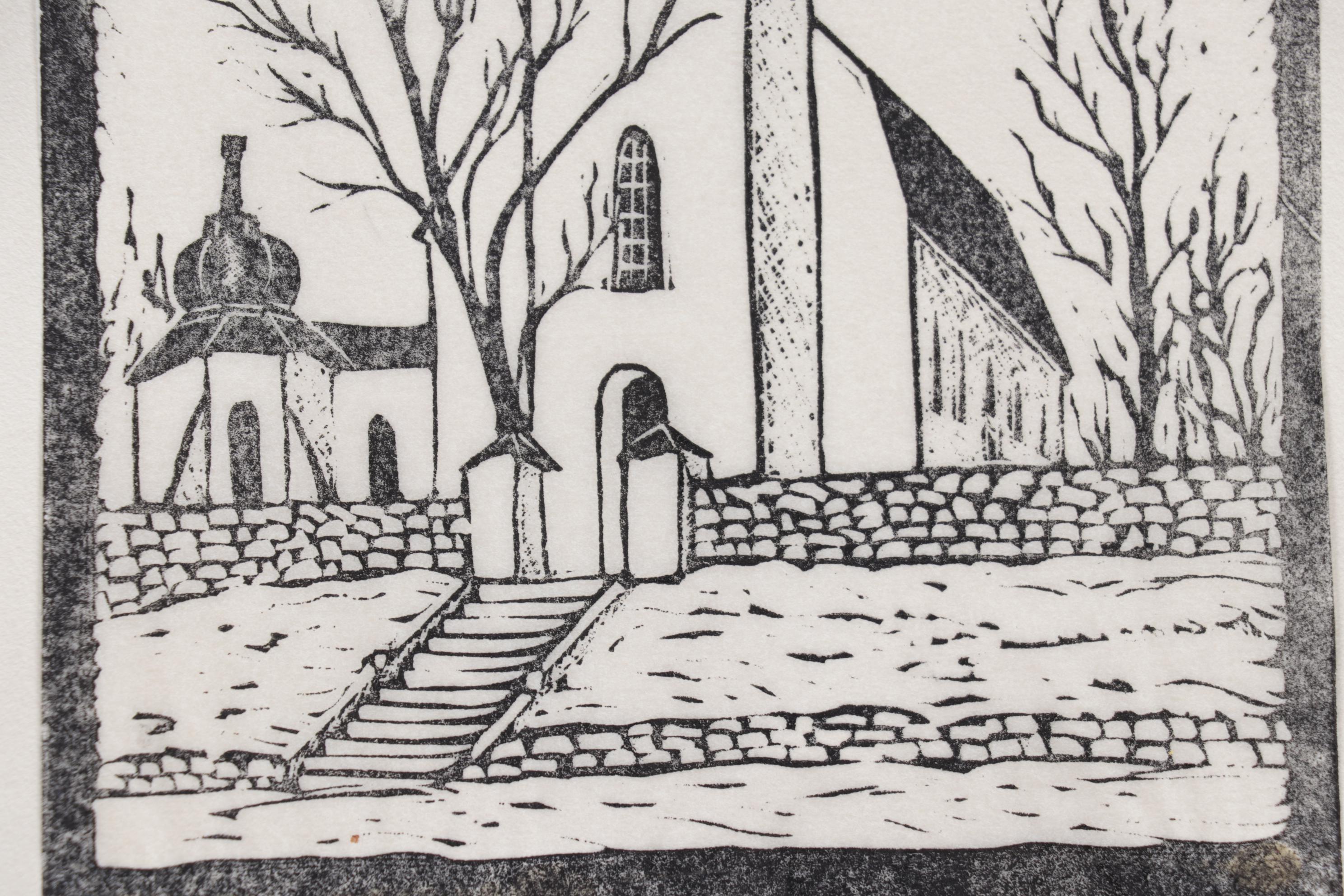 Swedish Woodcuts "Garpenberg's kyrka" and "Gruvkapell i Dala Finnhyttan," 1934