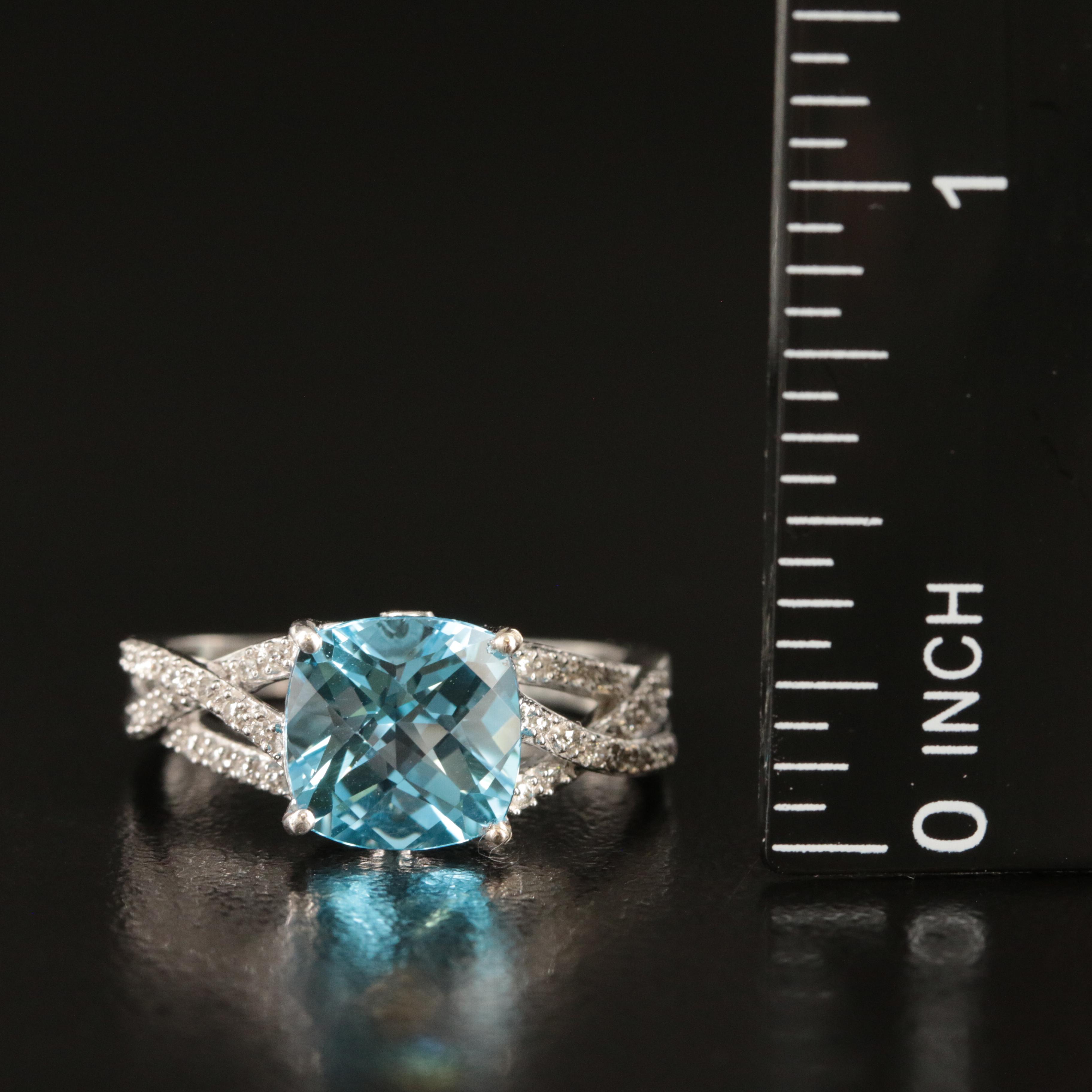 14K Swiss Blue Topaz and Diamond Ring