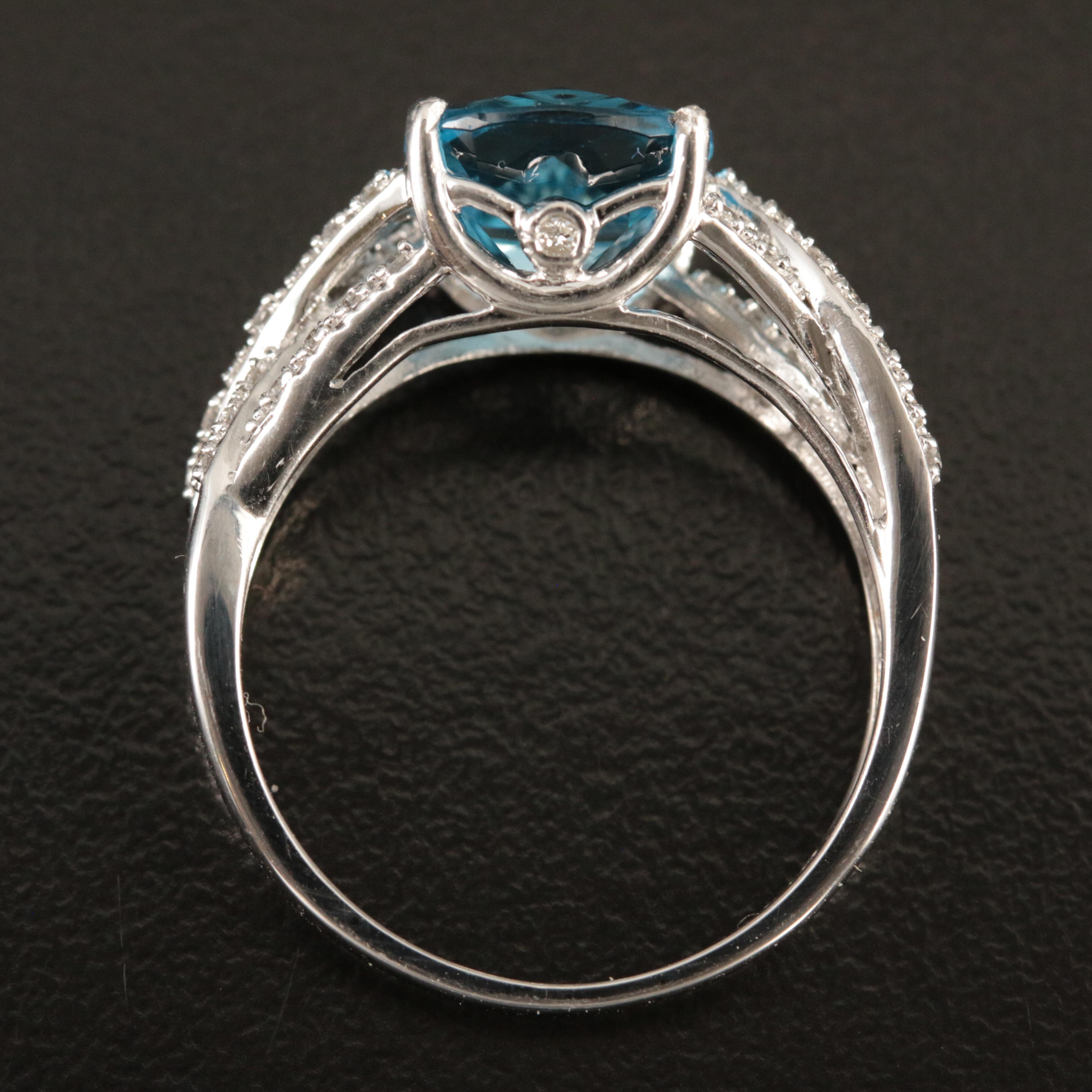14K Swiss Blue Topaz and Diamond Ring
