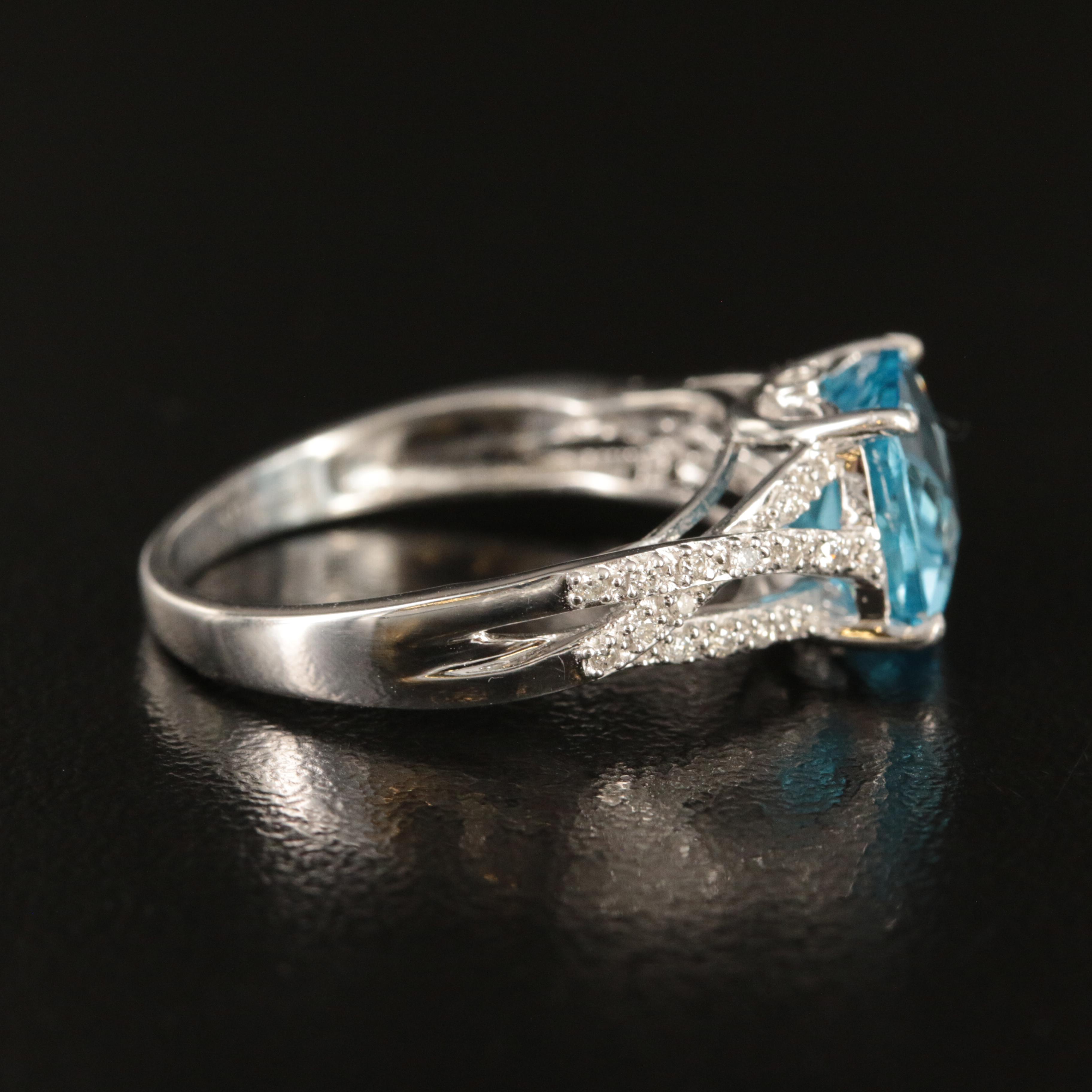 14K Swiss Blue Topaz and Diamond Ring
