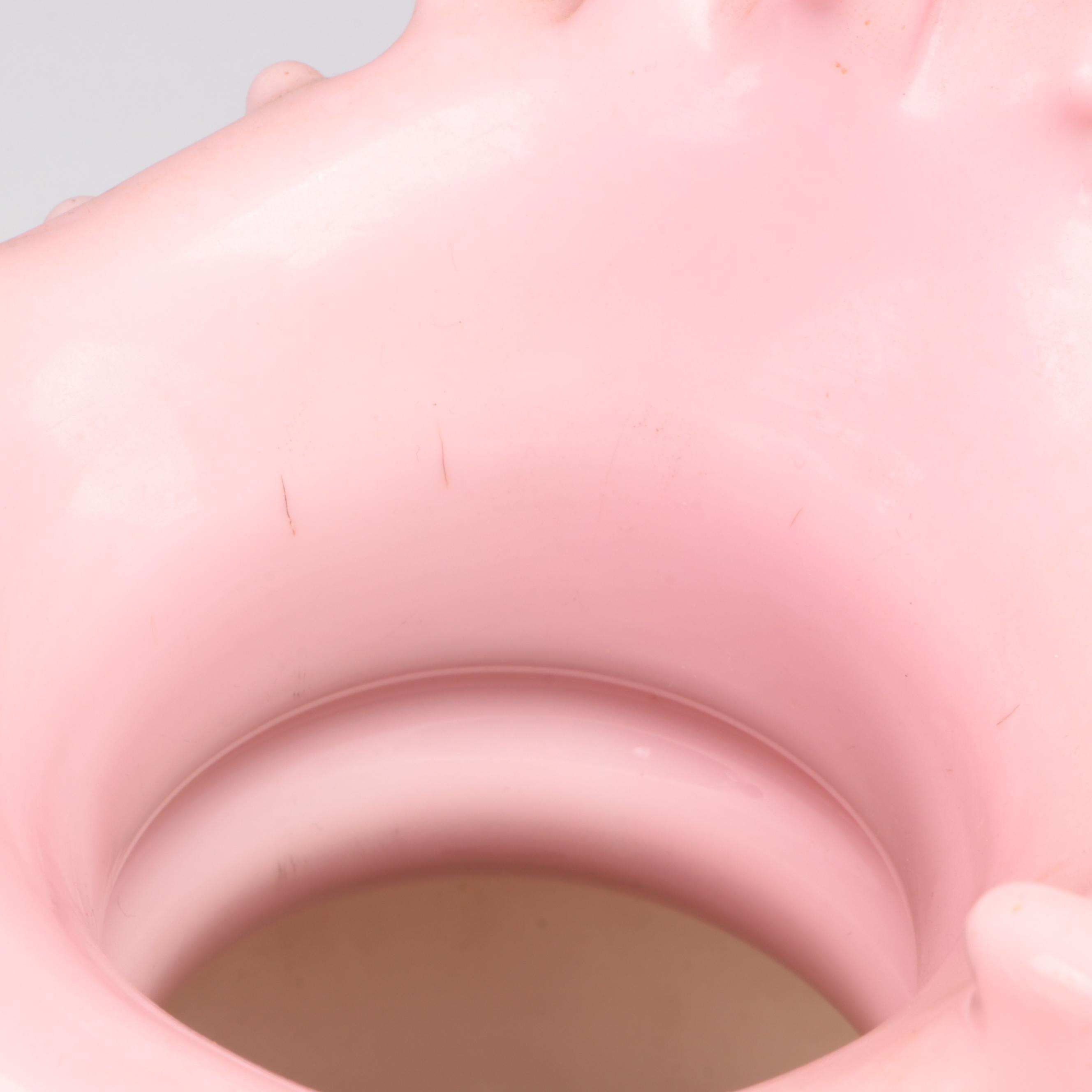 Pair of Victorian Enameled Opaline Glass Vases, Late 19th / Early 20th C.