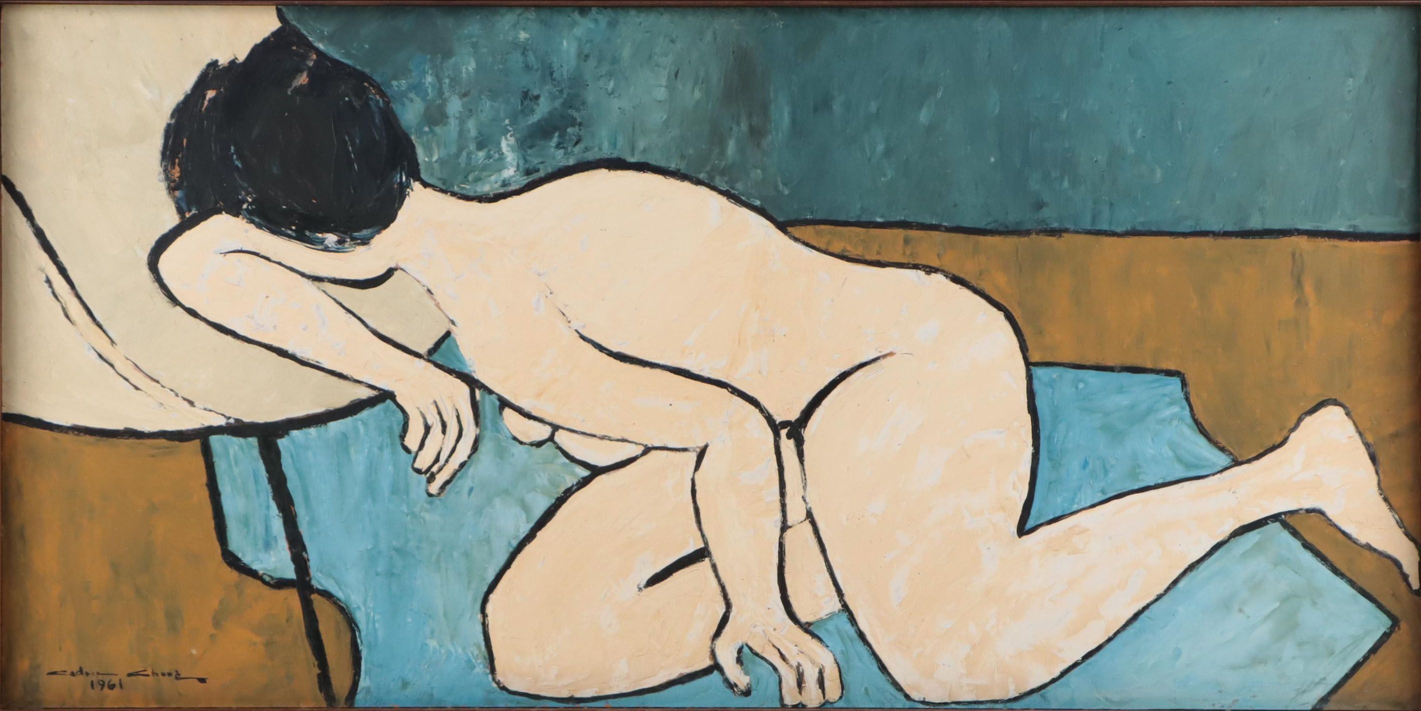 Cedric Chang Oil Painting "Nude Resting," 1961