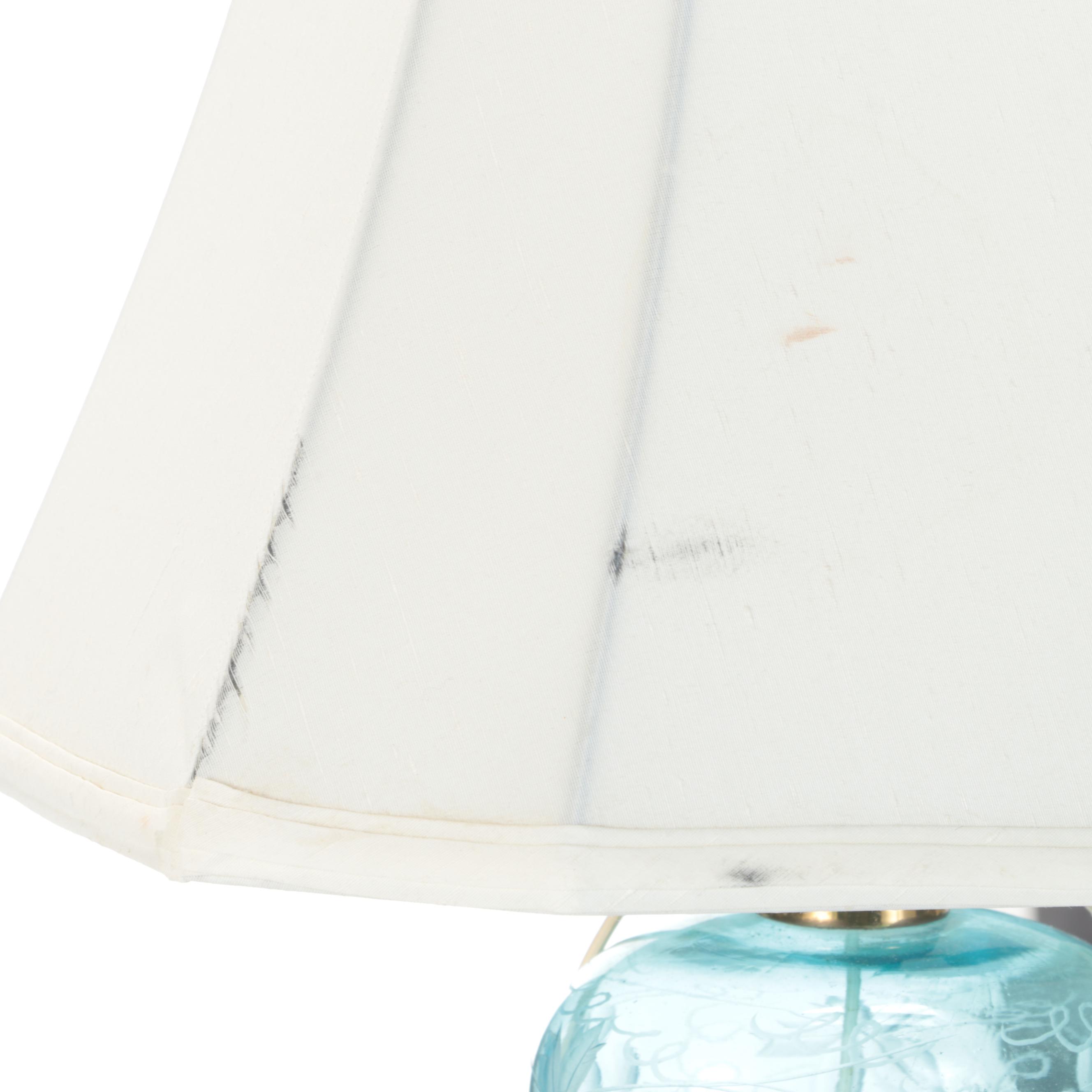 Victorian Blue Glass Kerosene Table Lamp, Adapted Mid-20th Century