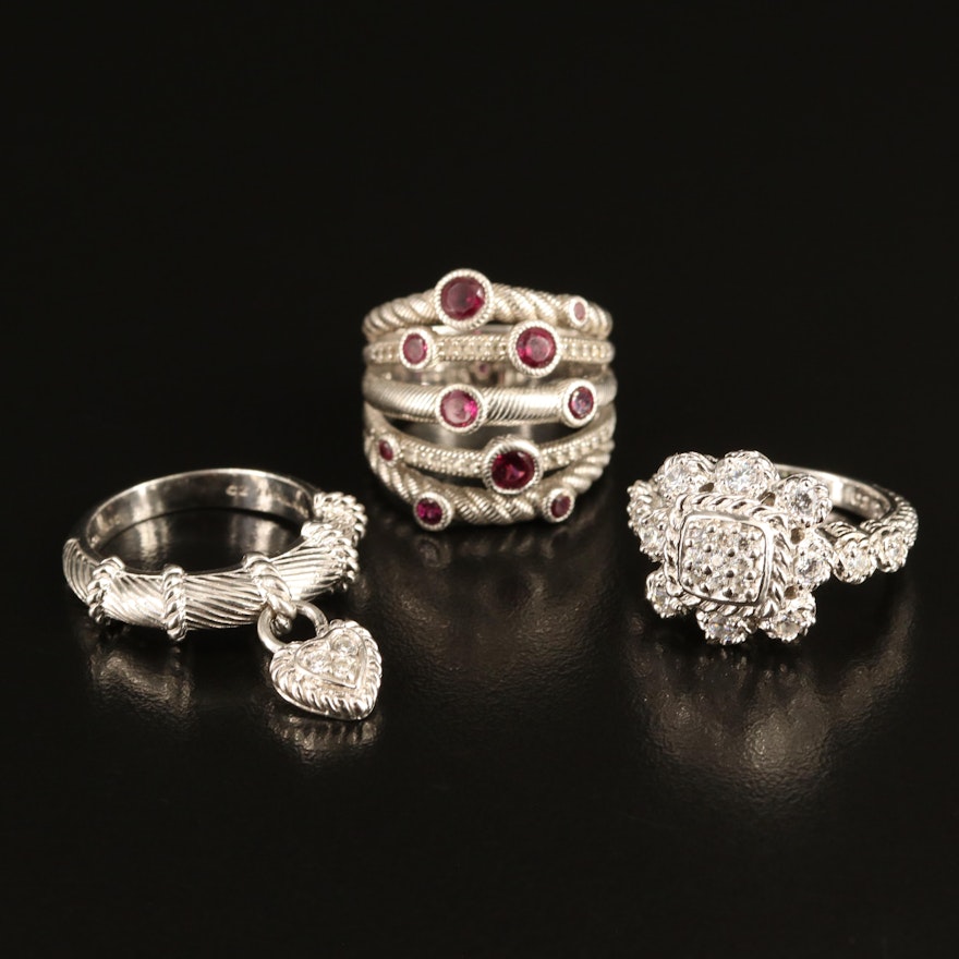 Judith Ripka Sterling Ring Trio with Garnet and Cubic Zirconia