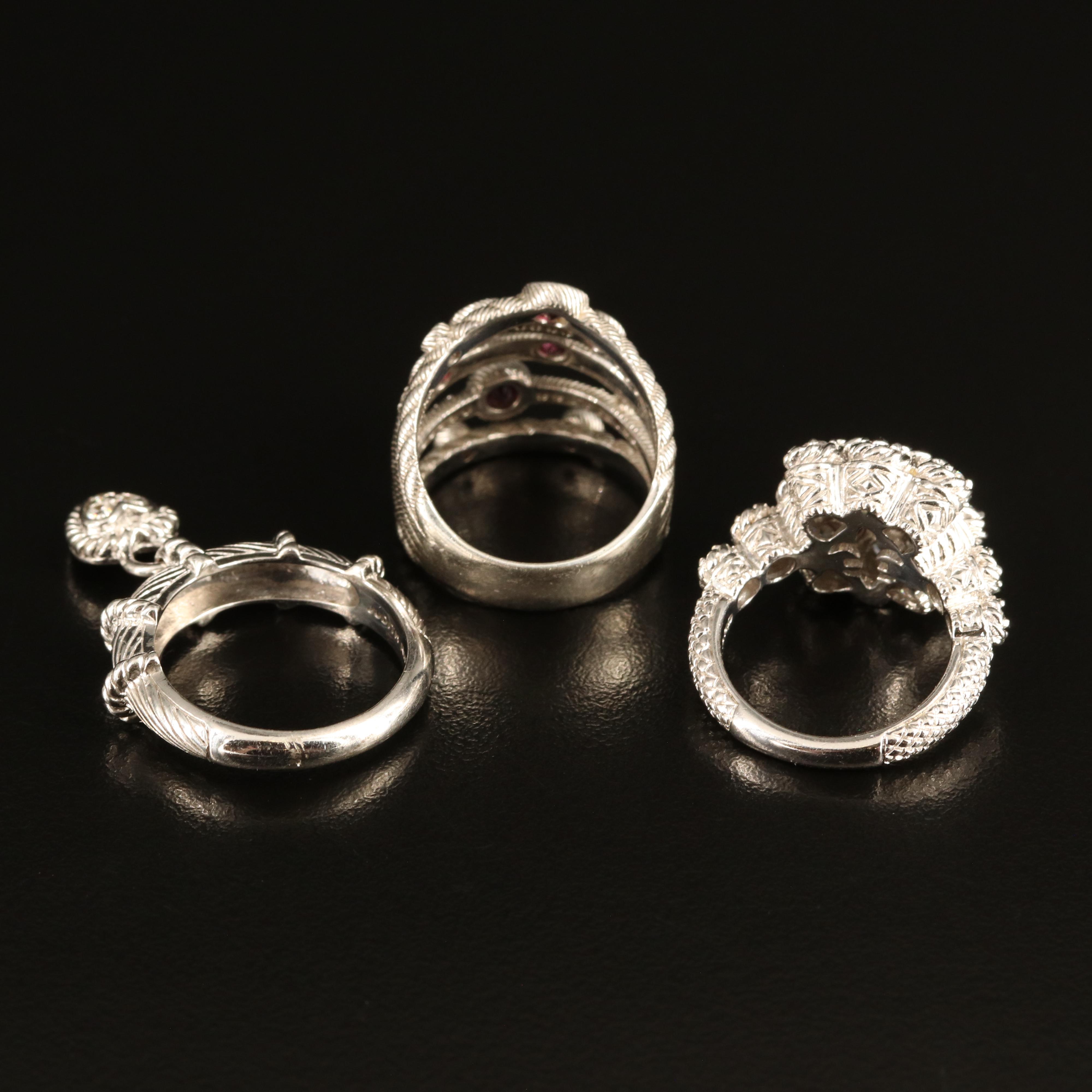 Judith Ripka Sterling Ring Trio with Garnet and Cubic Zirconia