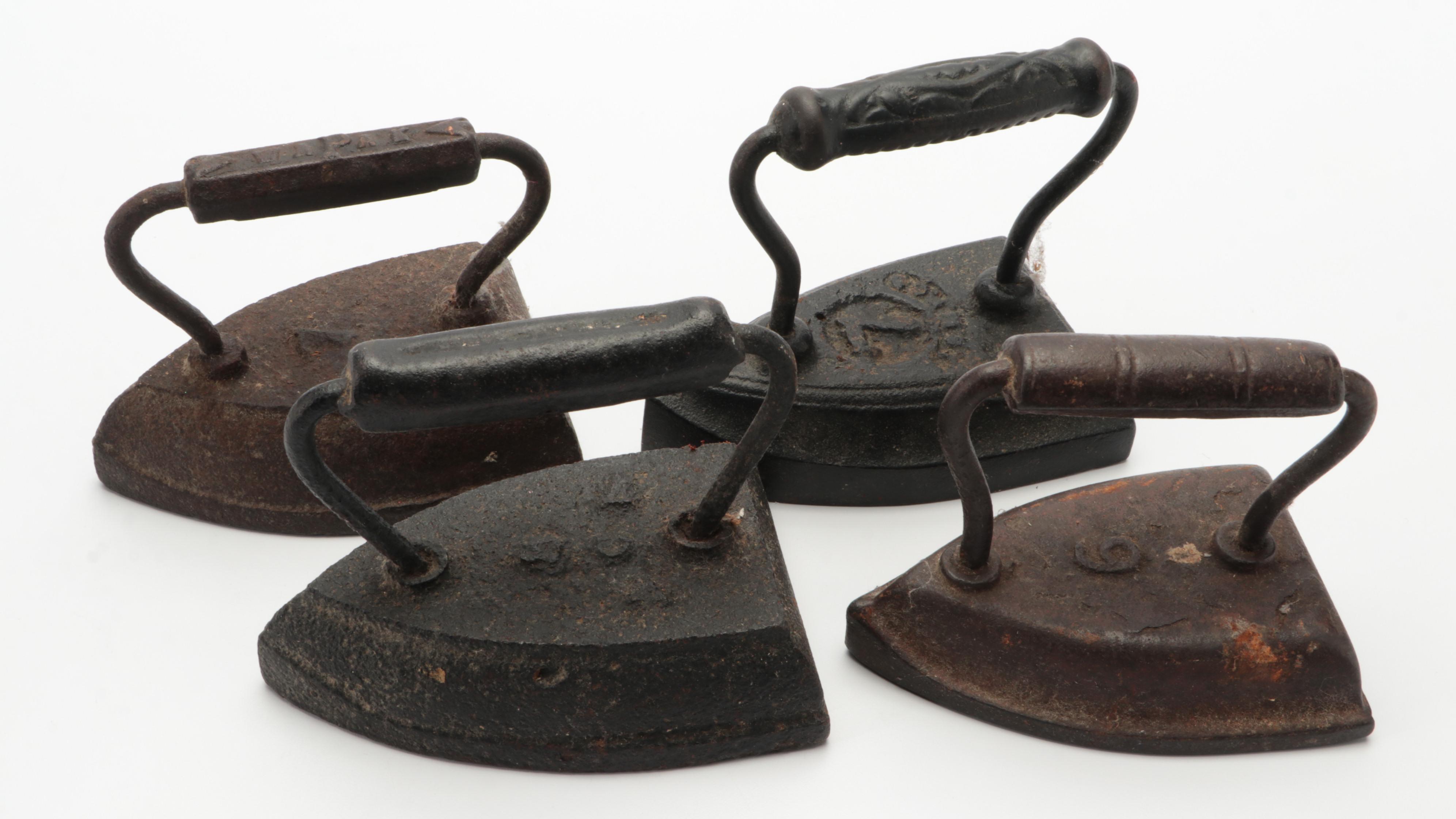 Cast Iron Corncob Cornbread Molds and Sad Irons with Heart-Shaped Basket