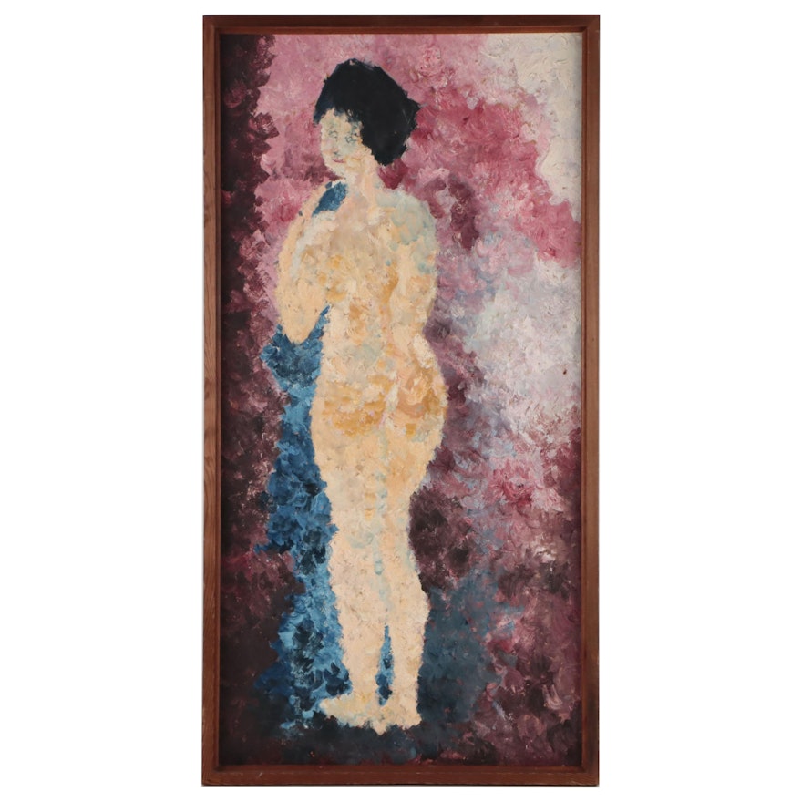 Cedric Chang Oil Painting "Nude With Blue Robe," 1961