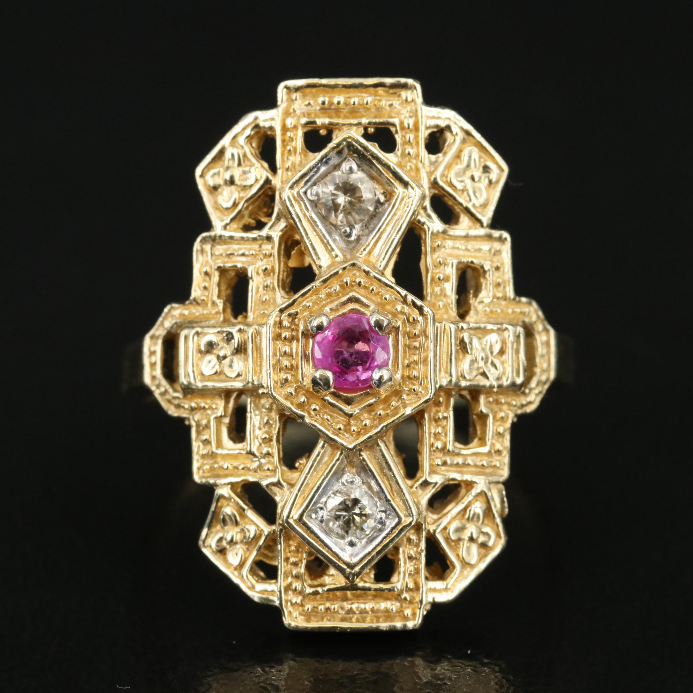 Vintage Style 14K Ruby and Diamond Ring