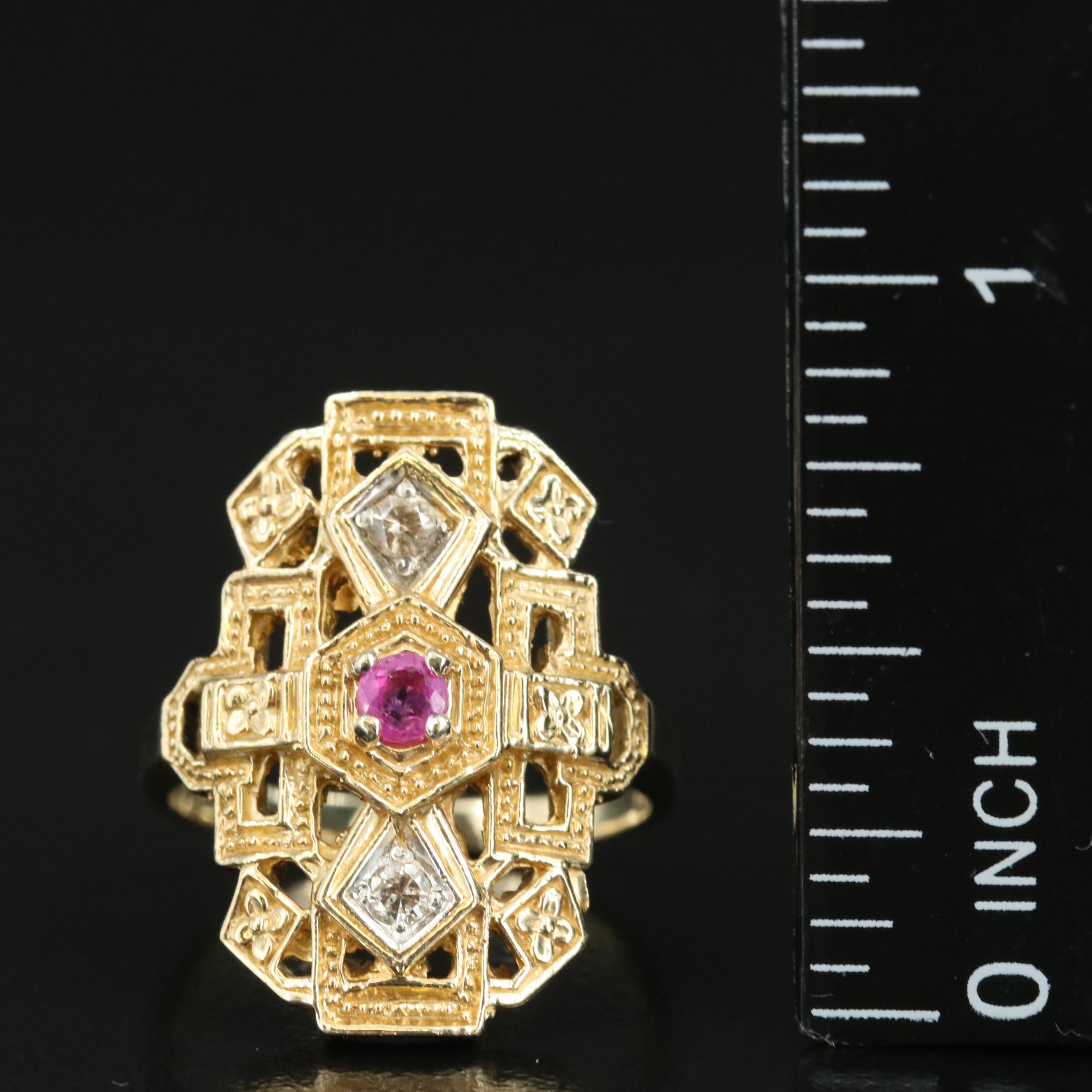 Vintage Style 14K Ruby and Diamond Ring