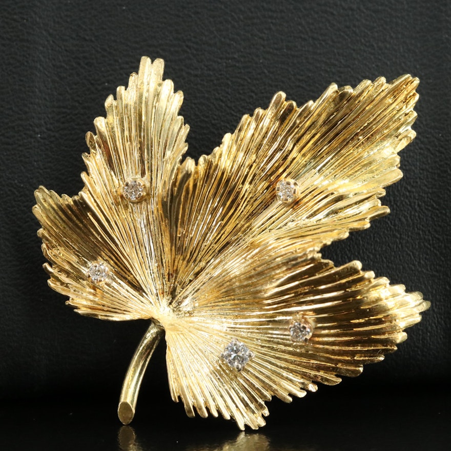 Tiffany & Co. 18K 0.14 CTW Diamond Maple Leaf Brooch