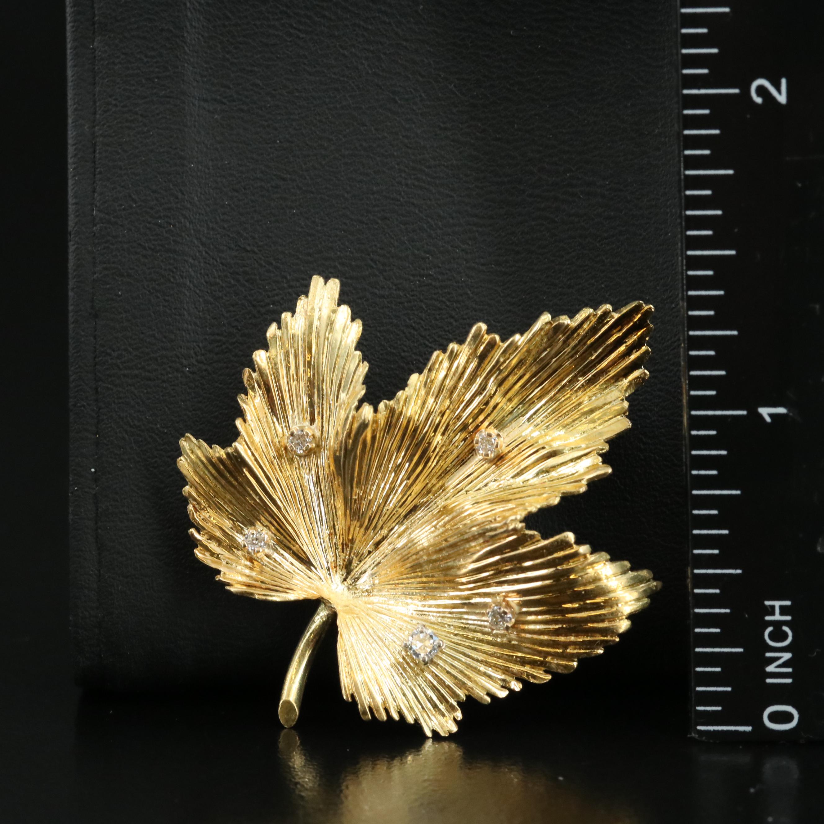 Tiffany & Co. 18K 0.14 CTW Diamond Maple Leaf Brooch