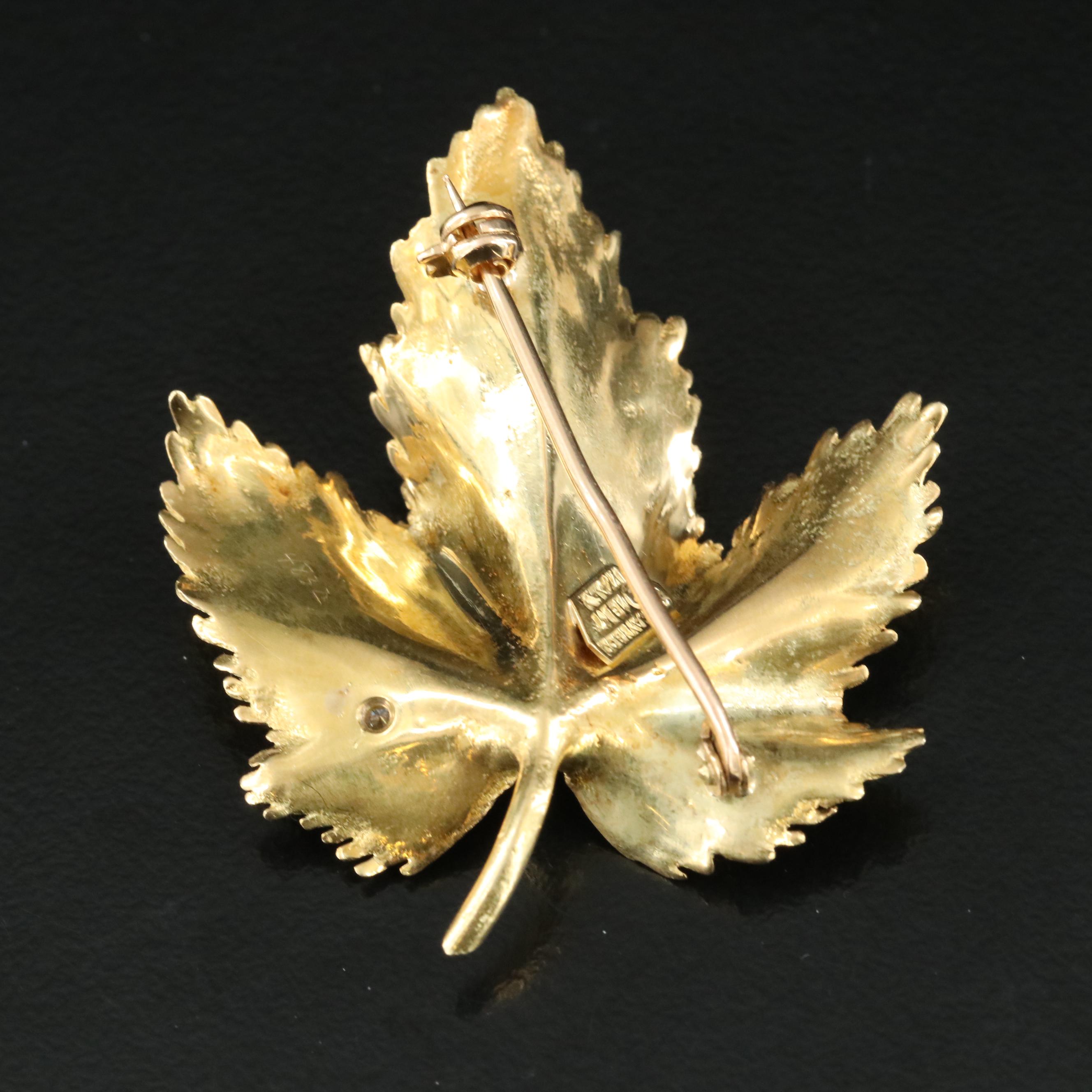 Tiffany & Co. 18K 0.14 CTW Diamond Maple Leaf Brooch