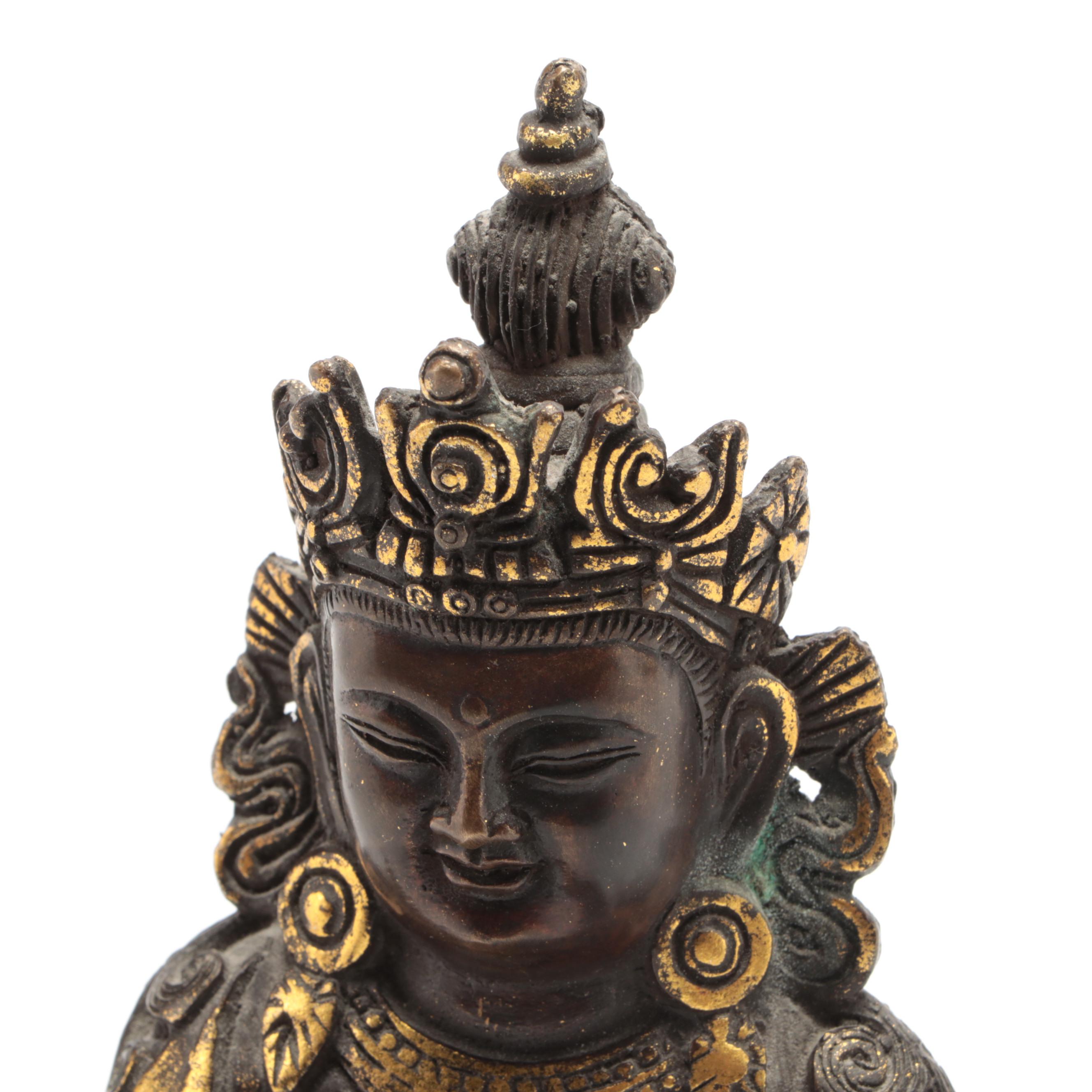 Tibetan Buddhist Gilt Cast Bronze Buddha in Dhyana Mudra