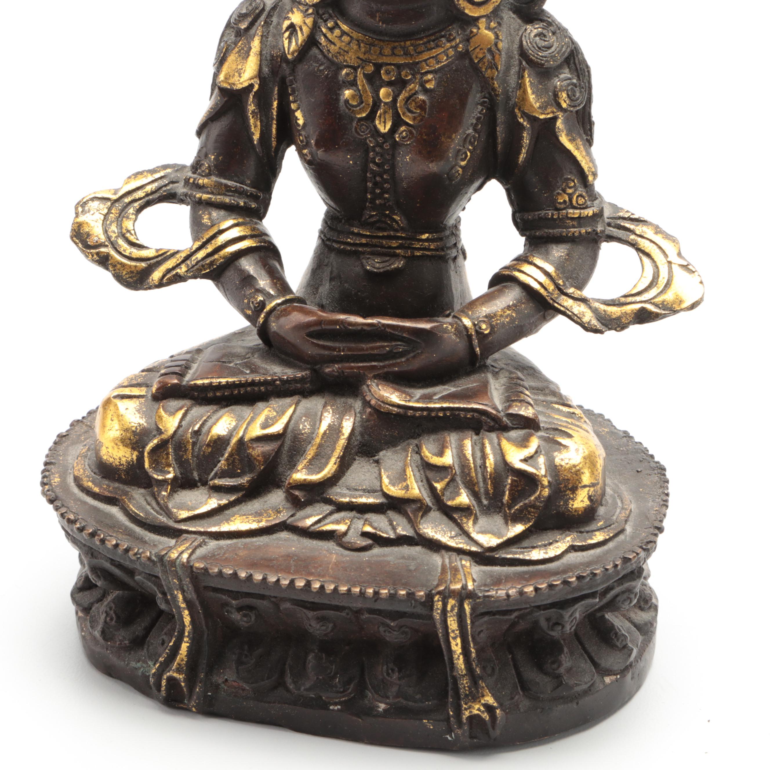 Tibetan Buddhist Gilt Cast Bronze Buddha in Dhyana Mudra