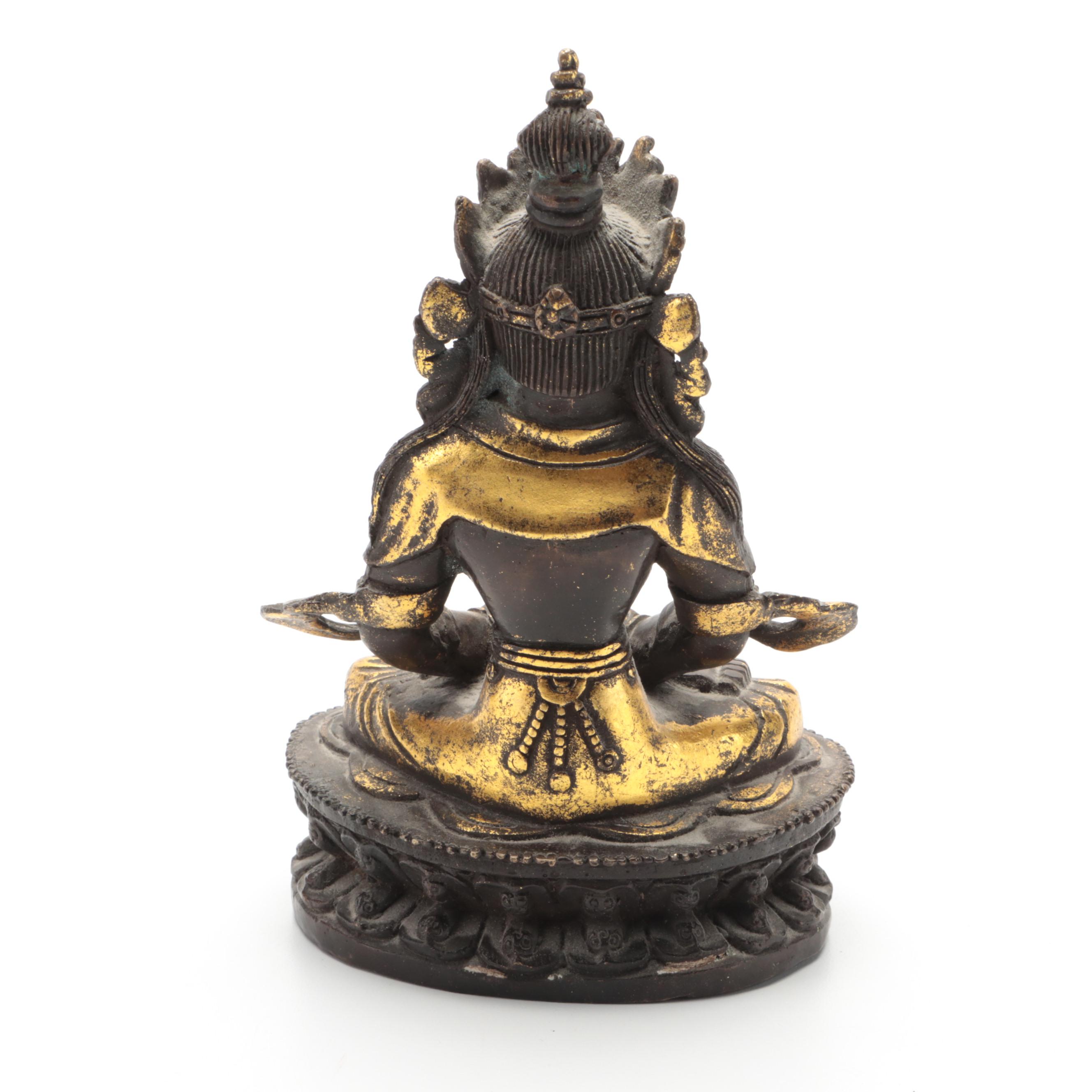 Tibetan Buddhist Gilt Cast Bronze Buddha in Dhyana Mudra