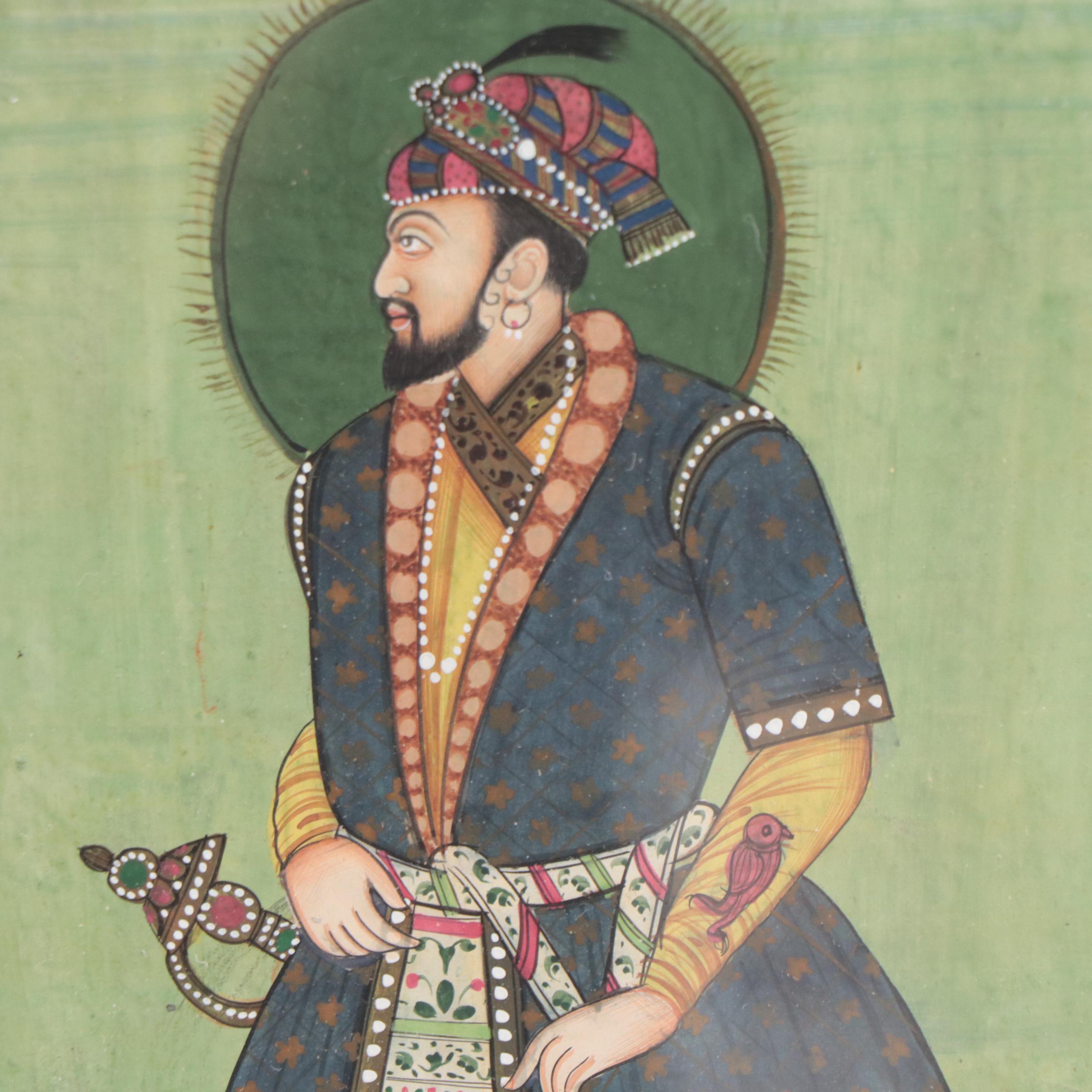 Mughal Style Gouache Paintings of Battle Scene and Portraits, 20th Century