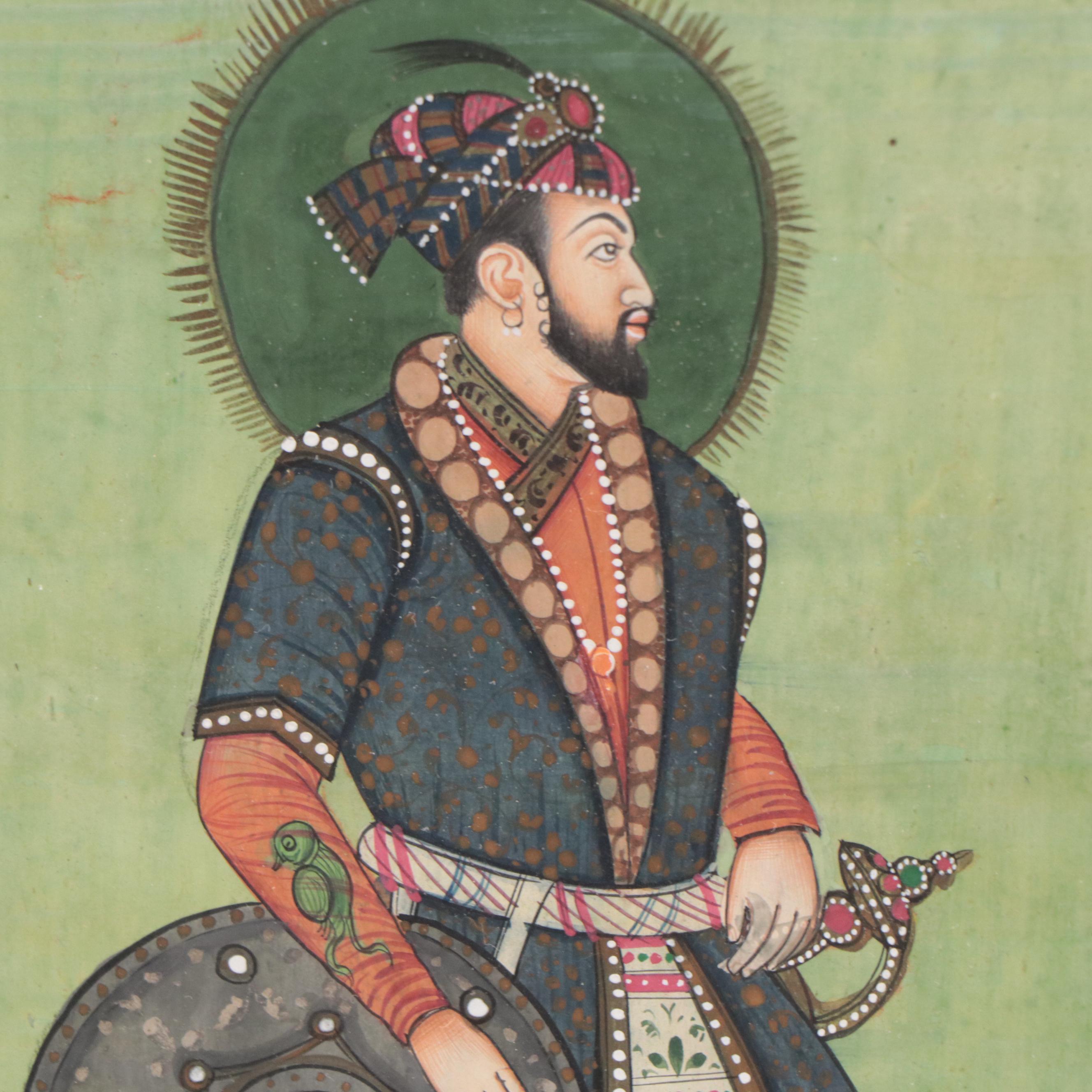 Mughal Style Gouache Paintings of Battle Scene and Portraits, 20th Century