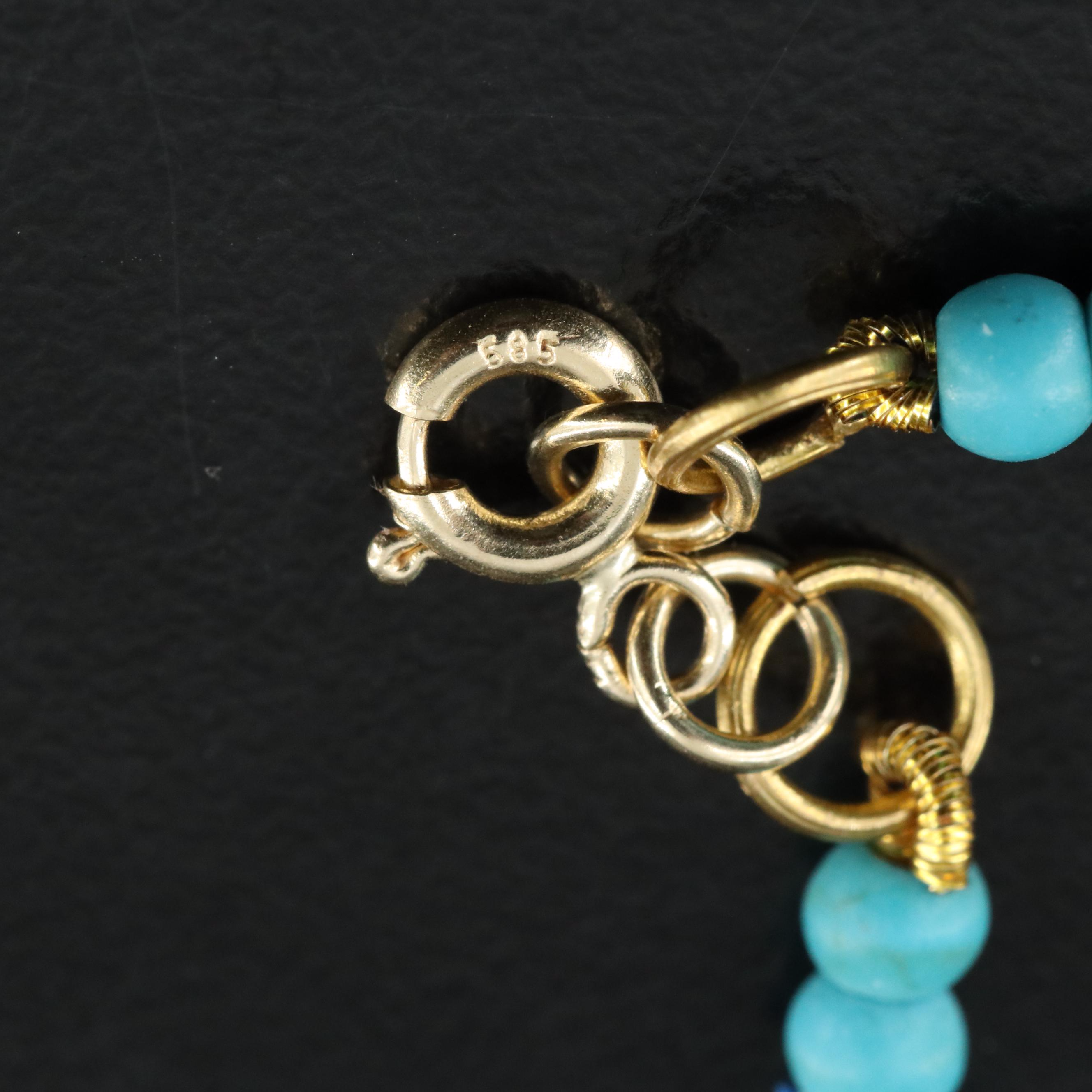 Turquoise Beaded Necklace with 14K Clasp