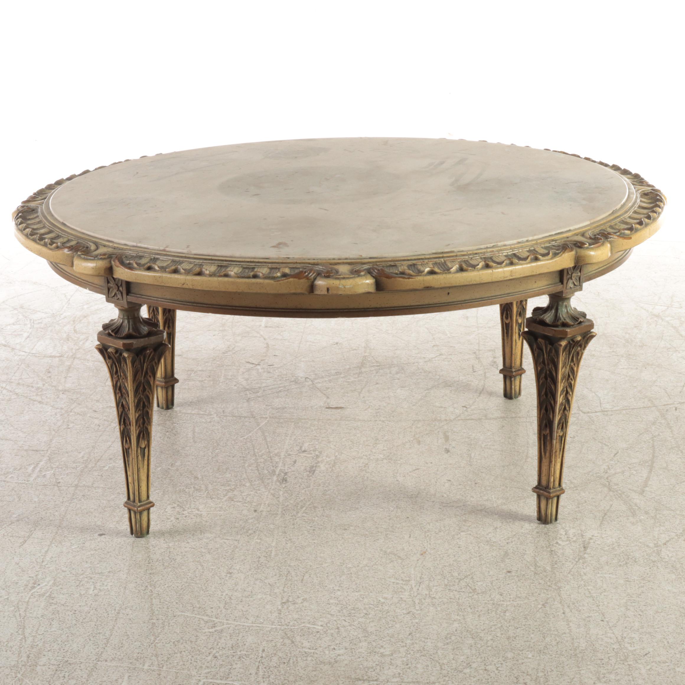 Rococo Style Carved Wood Round Coffee Table