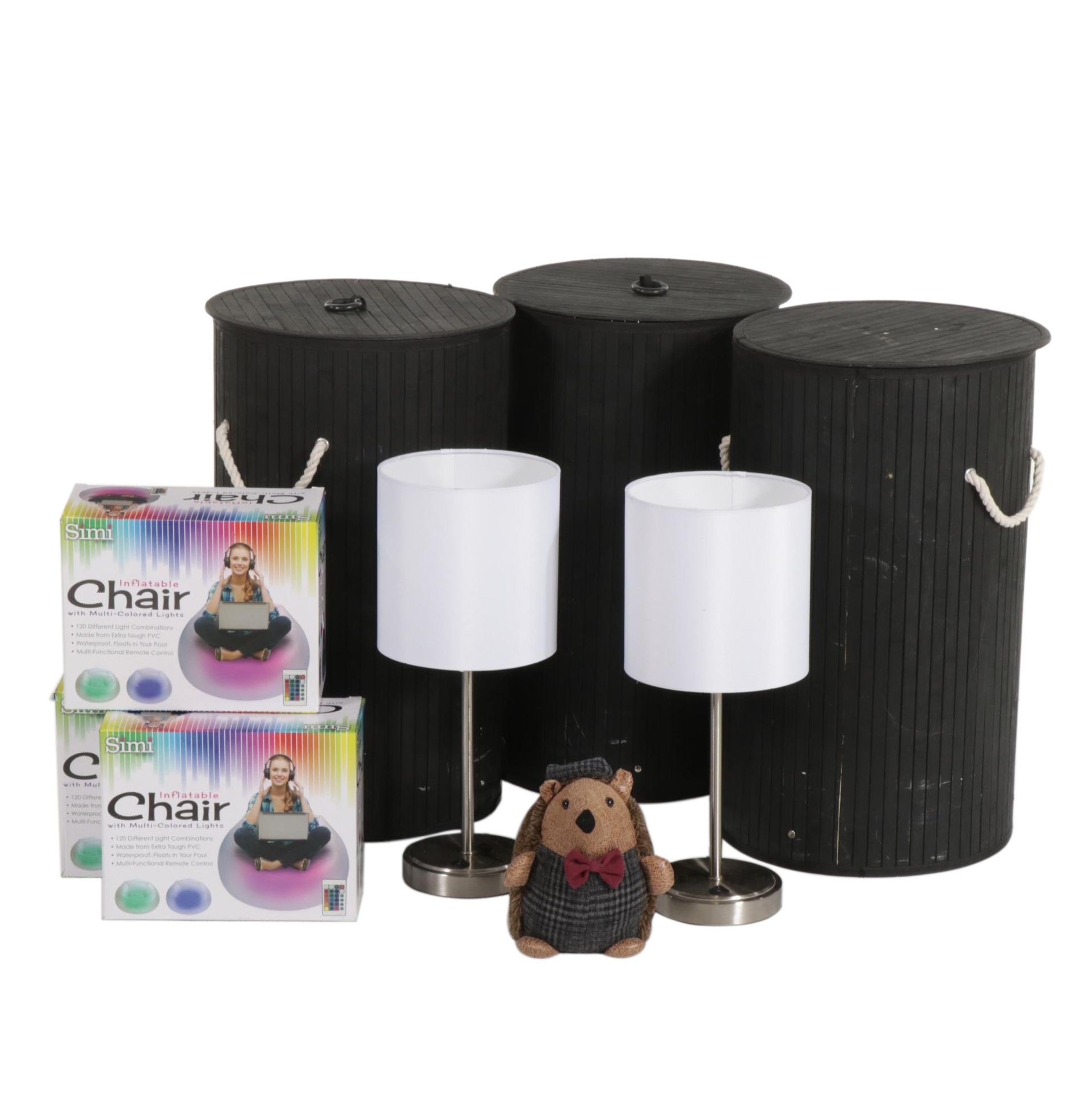 Simi Inflatable Chair With Multicolor LEDs, Brushed Nickel USB Lamps and More