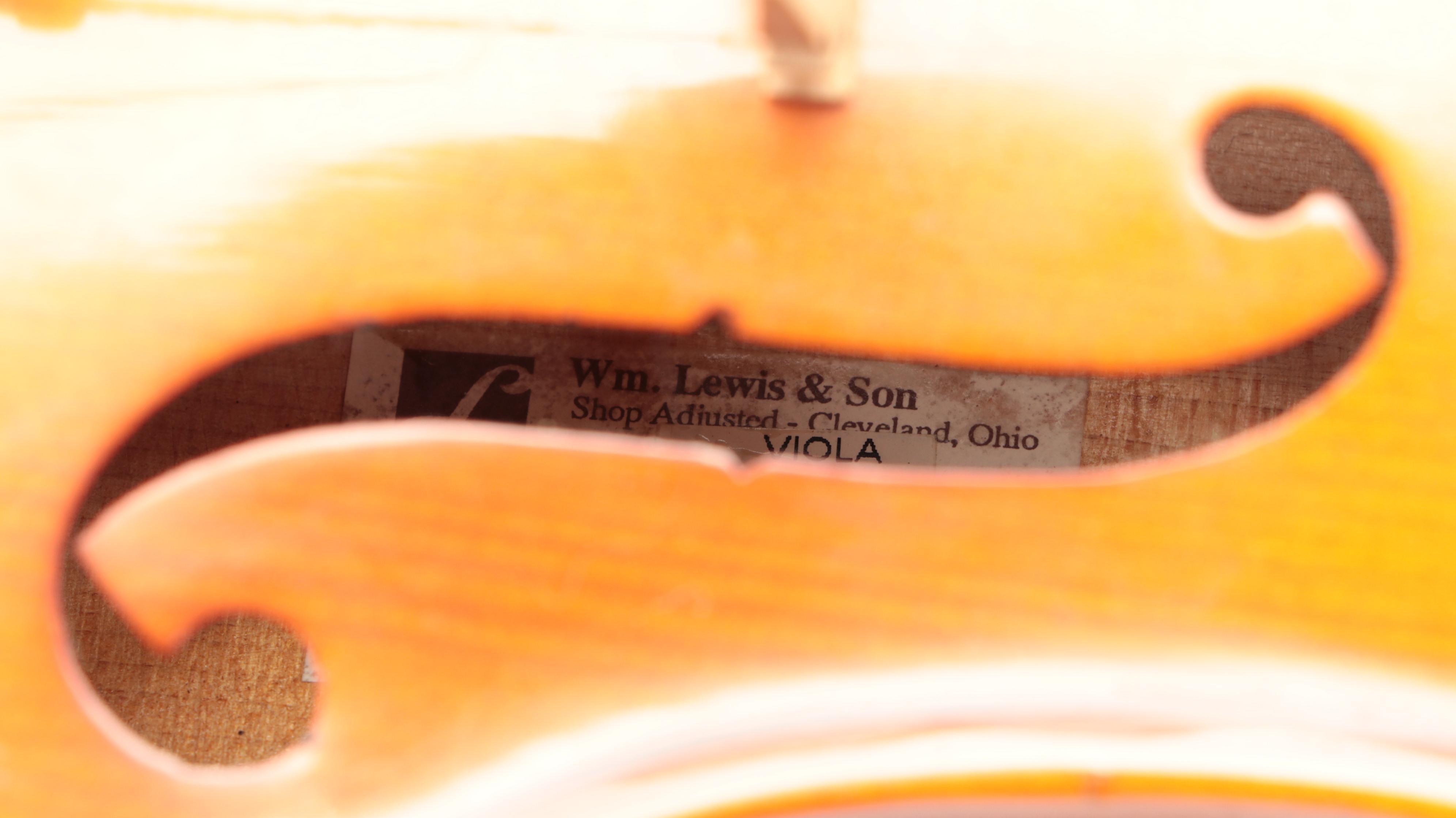 Wm. Lewis & Son Spruce, Maple, and Ebony Viola with Bow and Case
