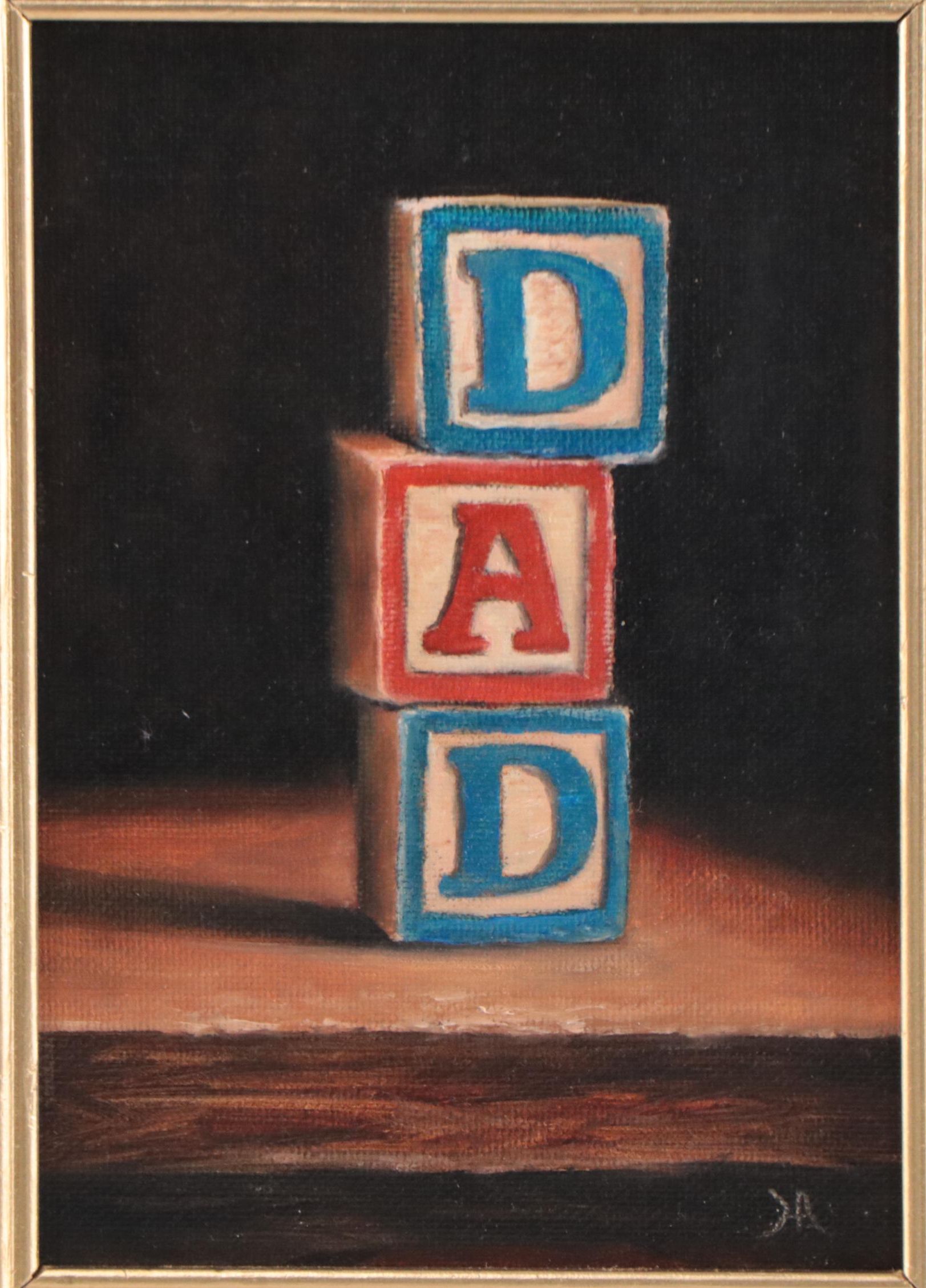 Houra H. Alghizzi Oil Painting "DAD Wood Blocks" 2023