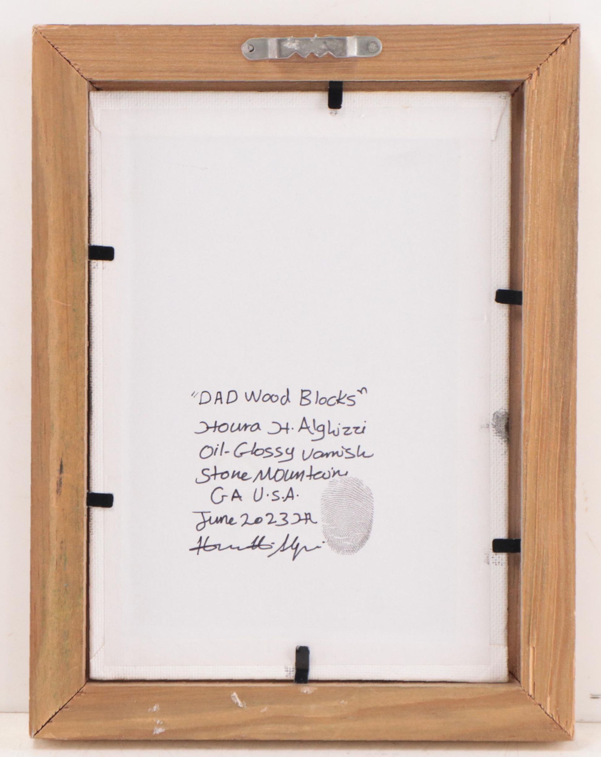 Houra H. Alghizzi Oil Painting "DAD Wood Blocks" 2023