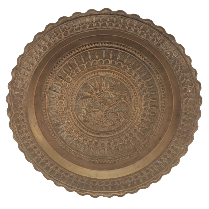 Indian Repousséd Brass Round Wall Platter