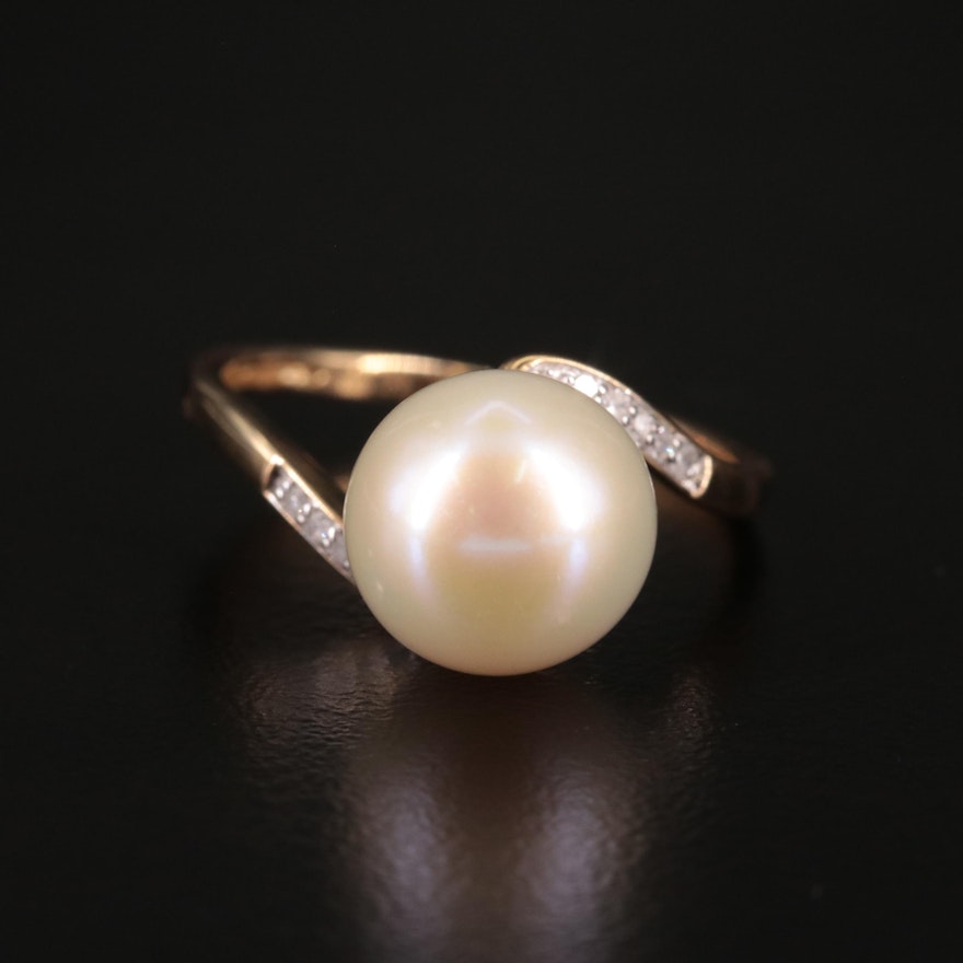 14K Diamond and Pearl Bypass Ring