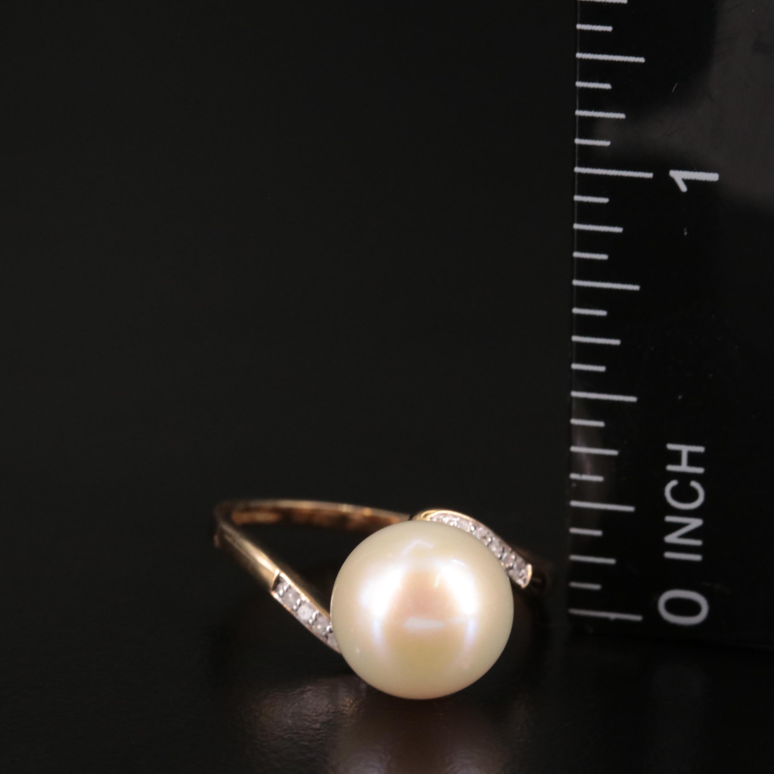 14K Diamond and Pearl Bypass Ring