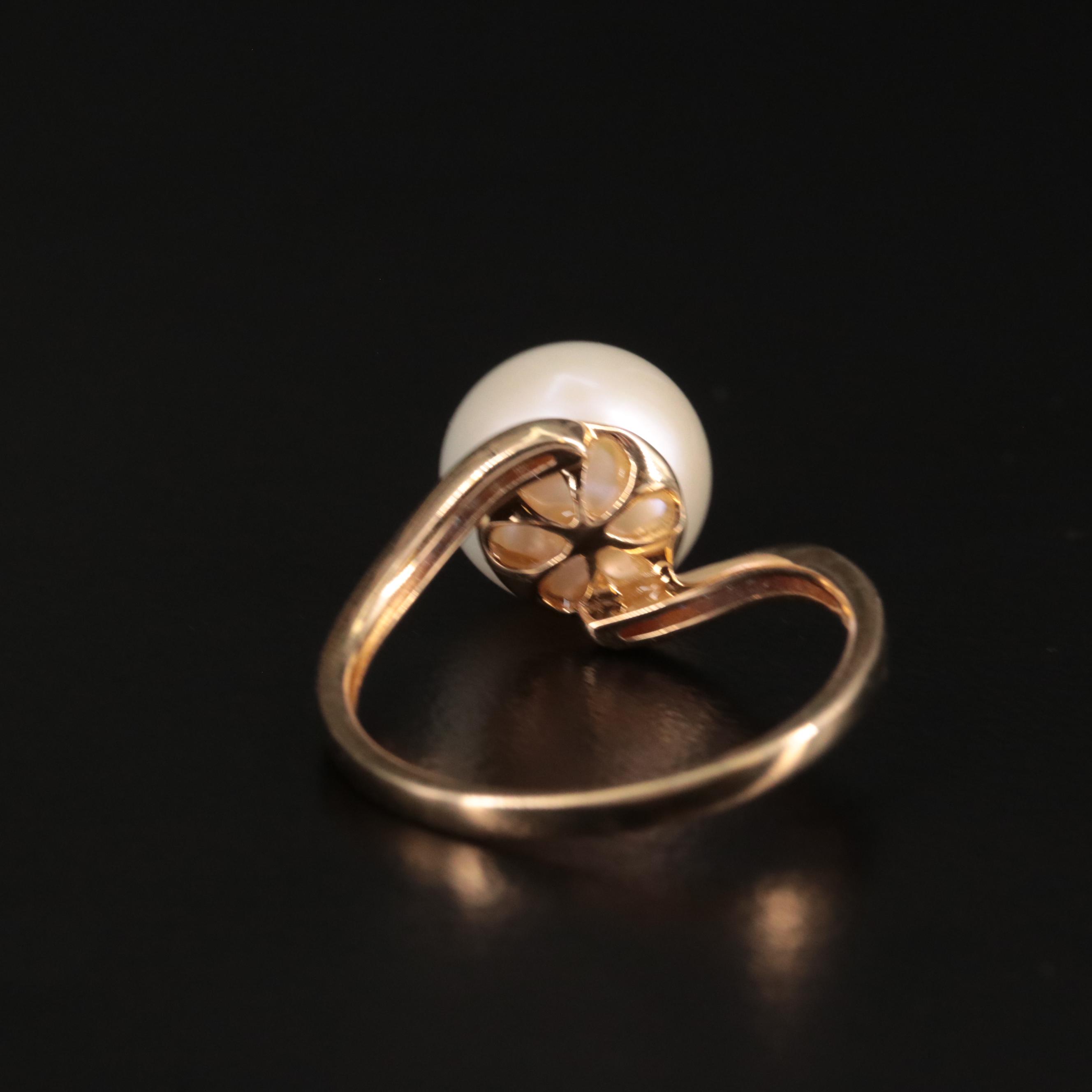 14K Diamond and Pearl Bypass Ring