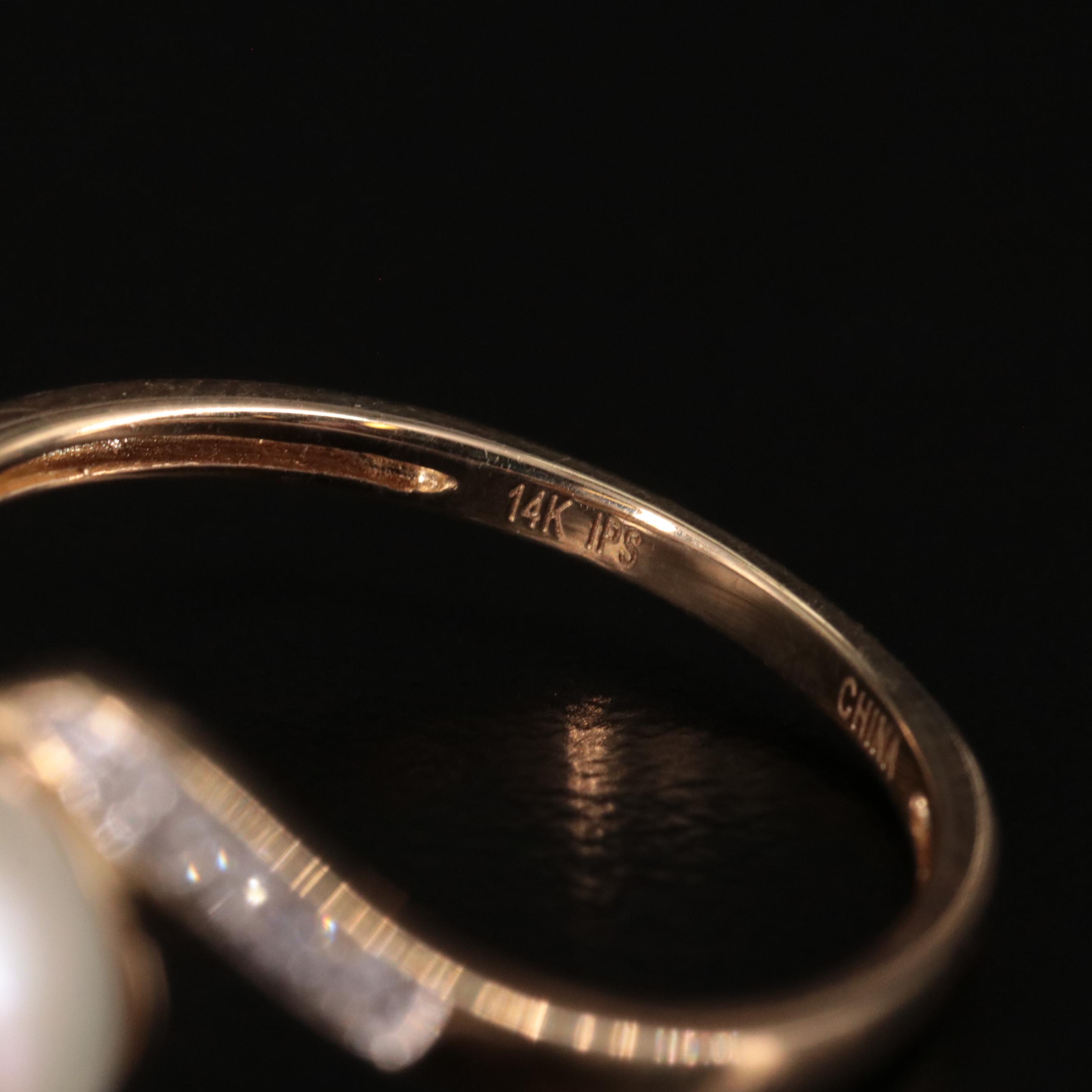 14K Diamond and Pearl Bypass Ring