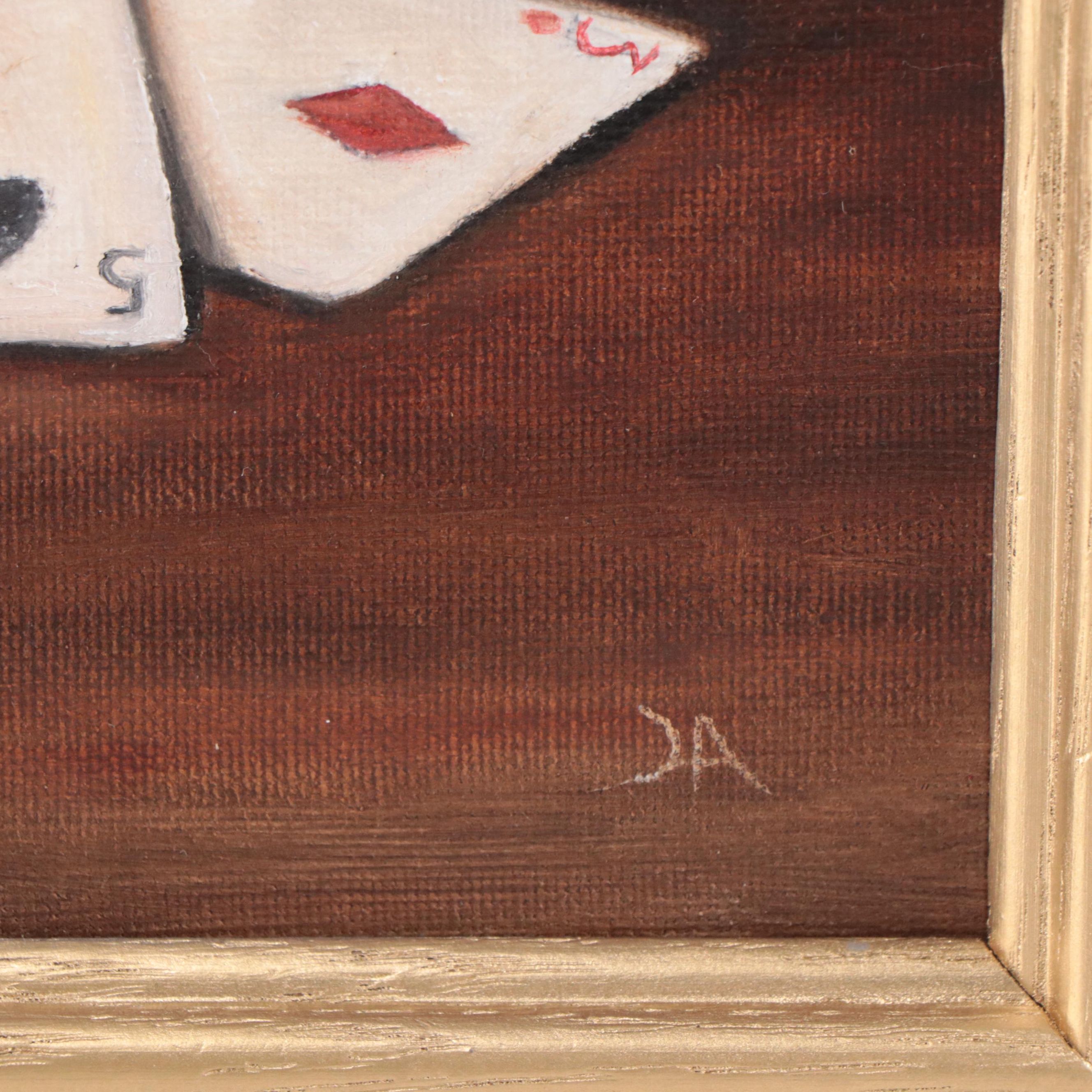 Houra H Alghizzi Oil Painting "Playing Cards," 2023