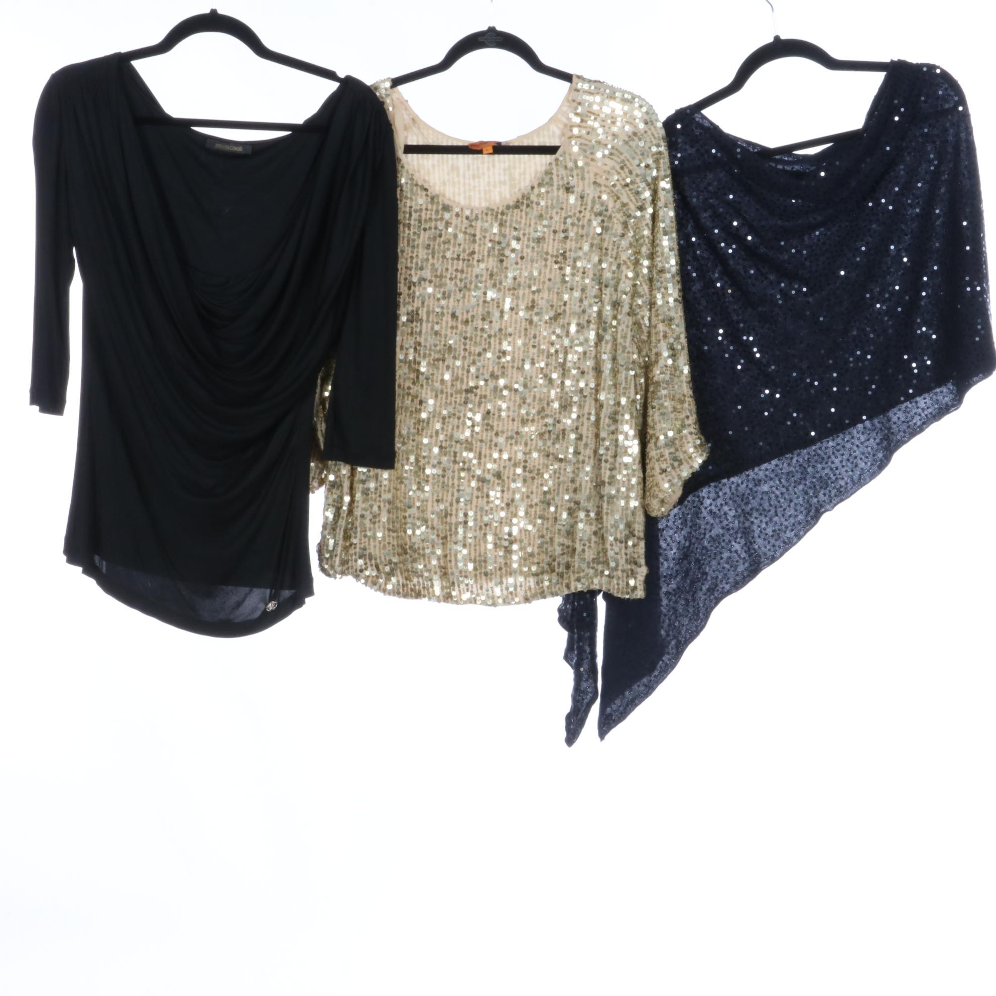 Fendi Skirt, Roberto Cavalli Cowl Neck Top, Roberta Freymann Sequin Top, & More