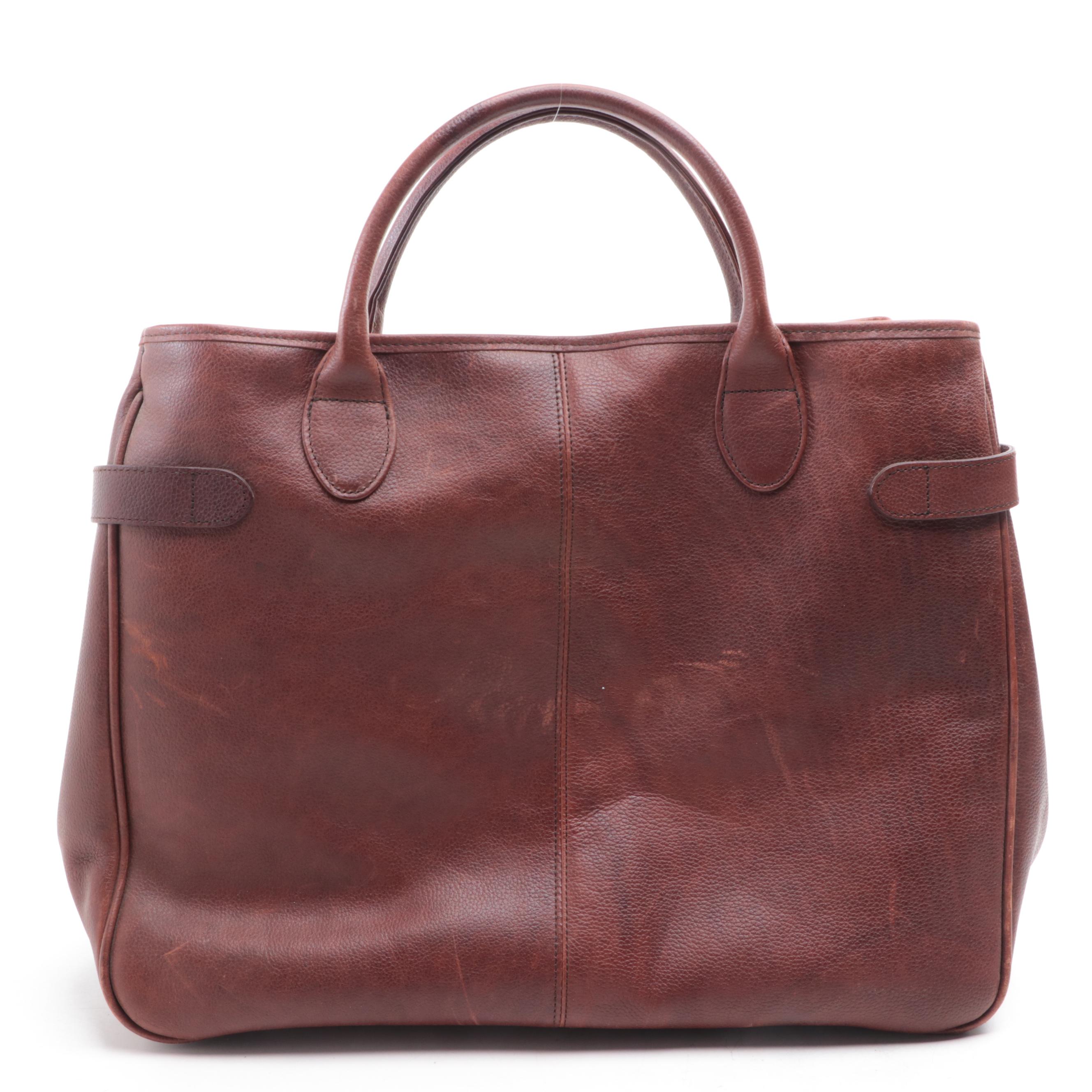 Barbour Tote in Grained Leather with Plaid Lining