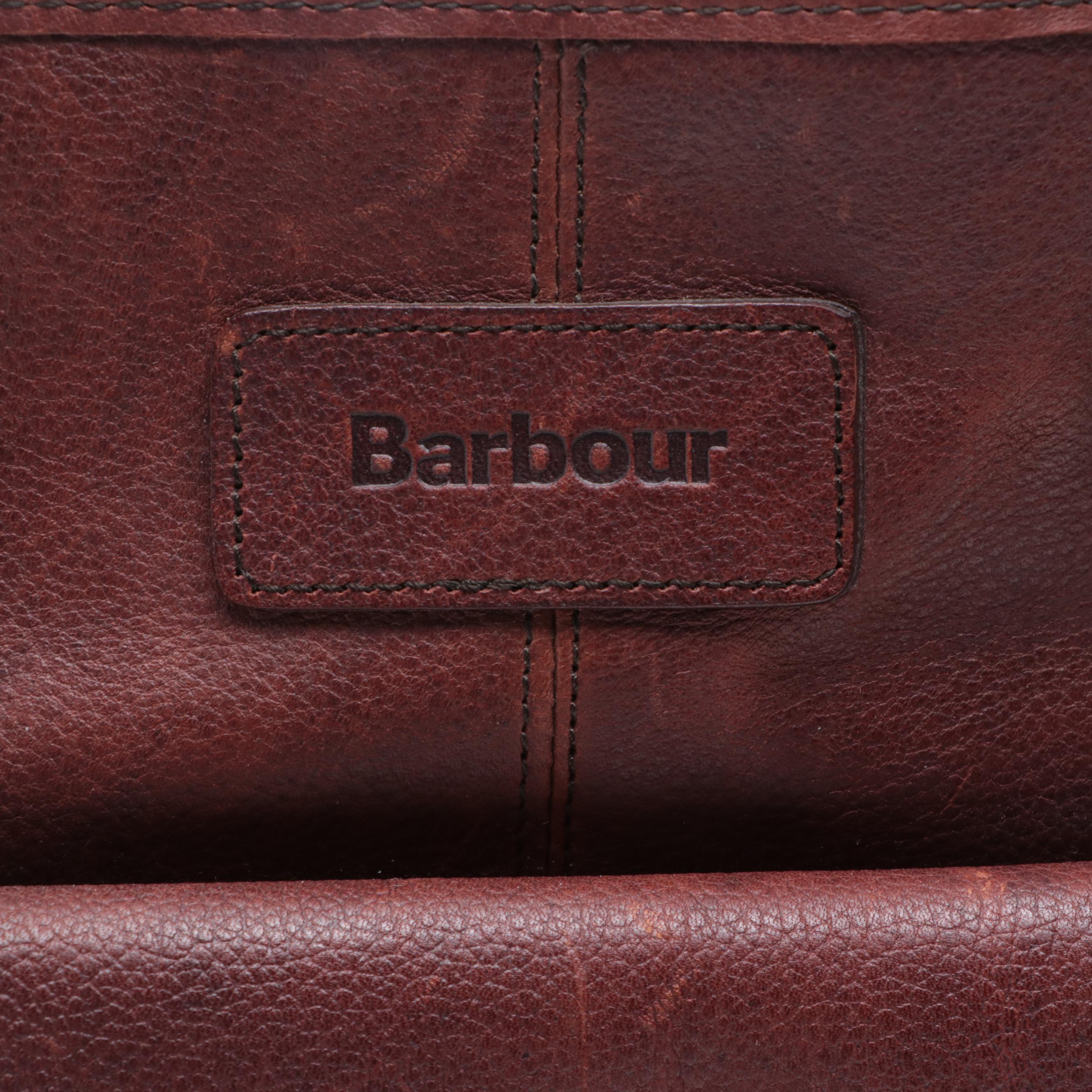 Barbour Tote in Grained Leather with Plaid Lining