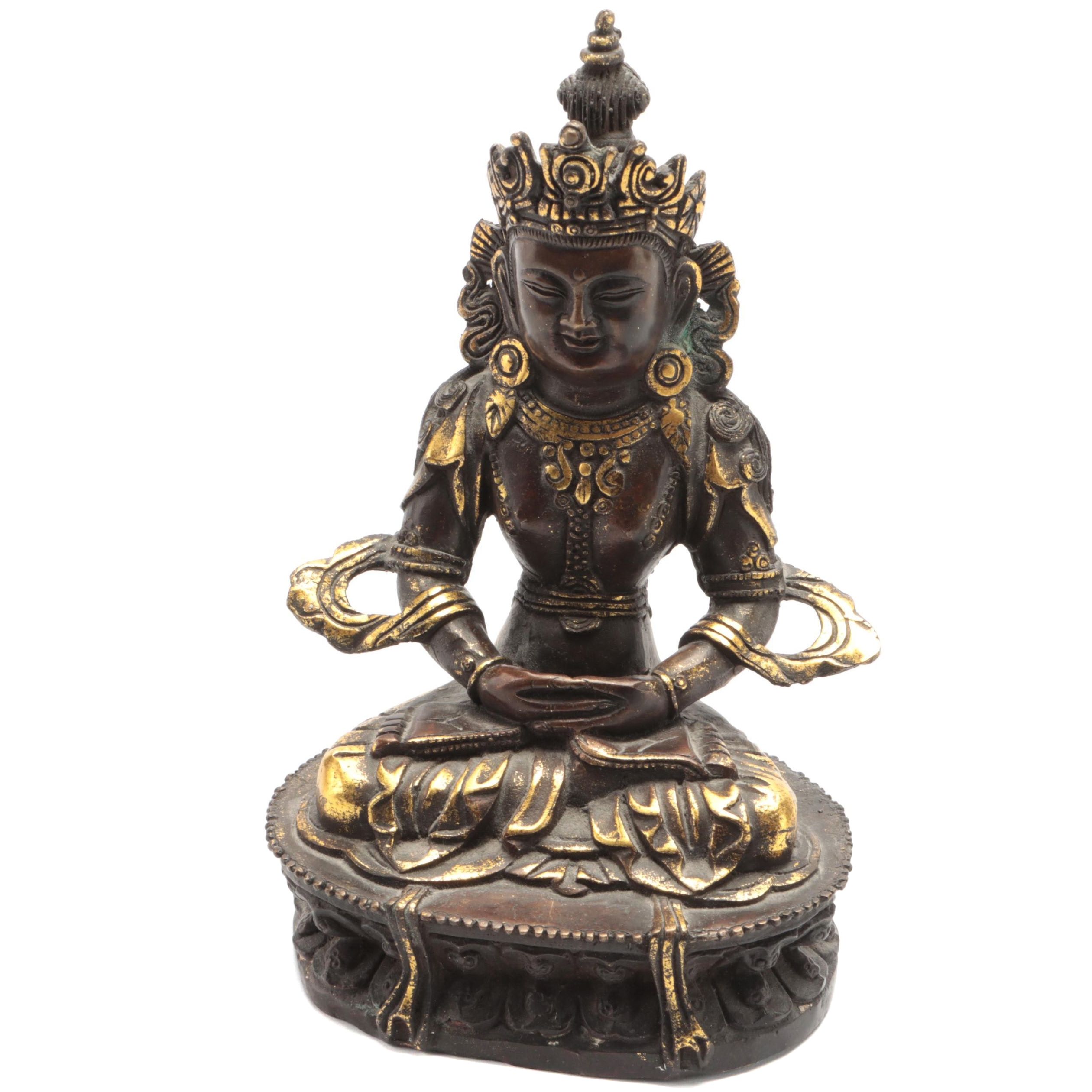 Tibetan Buddhist Gilt Cast Bronze Buddha in Dhyana Mudra