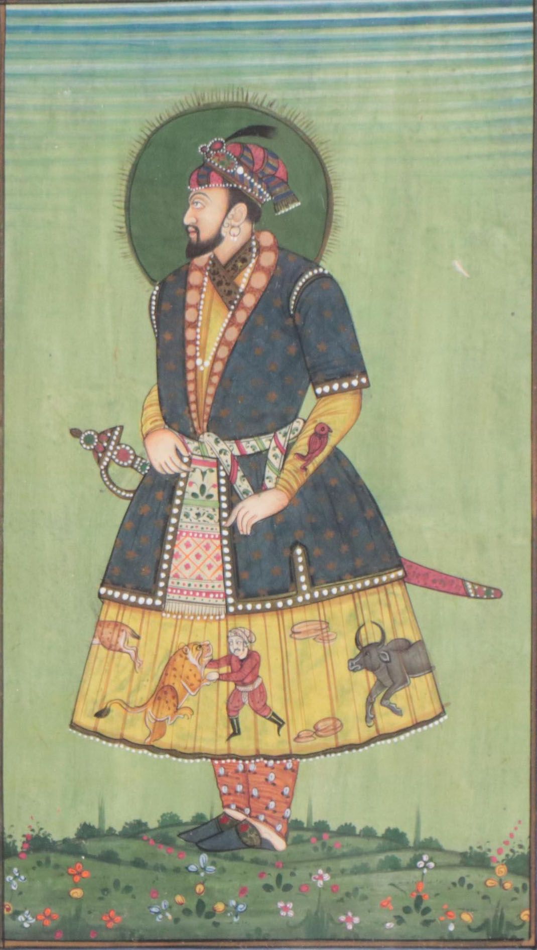 Mughal Style Gouache Paintings of Battle Scene and Portraits, 20th Century
