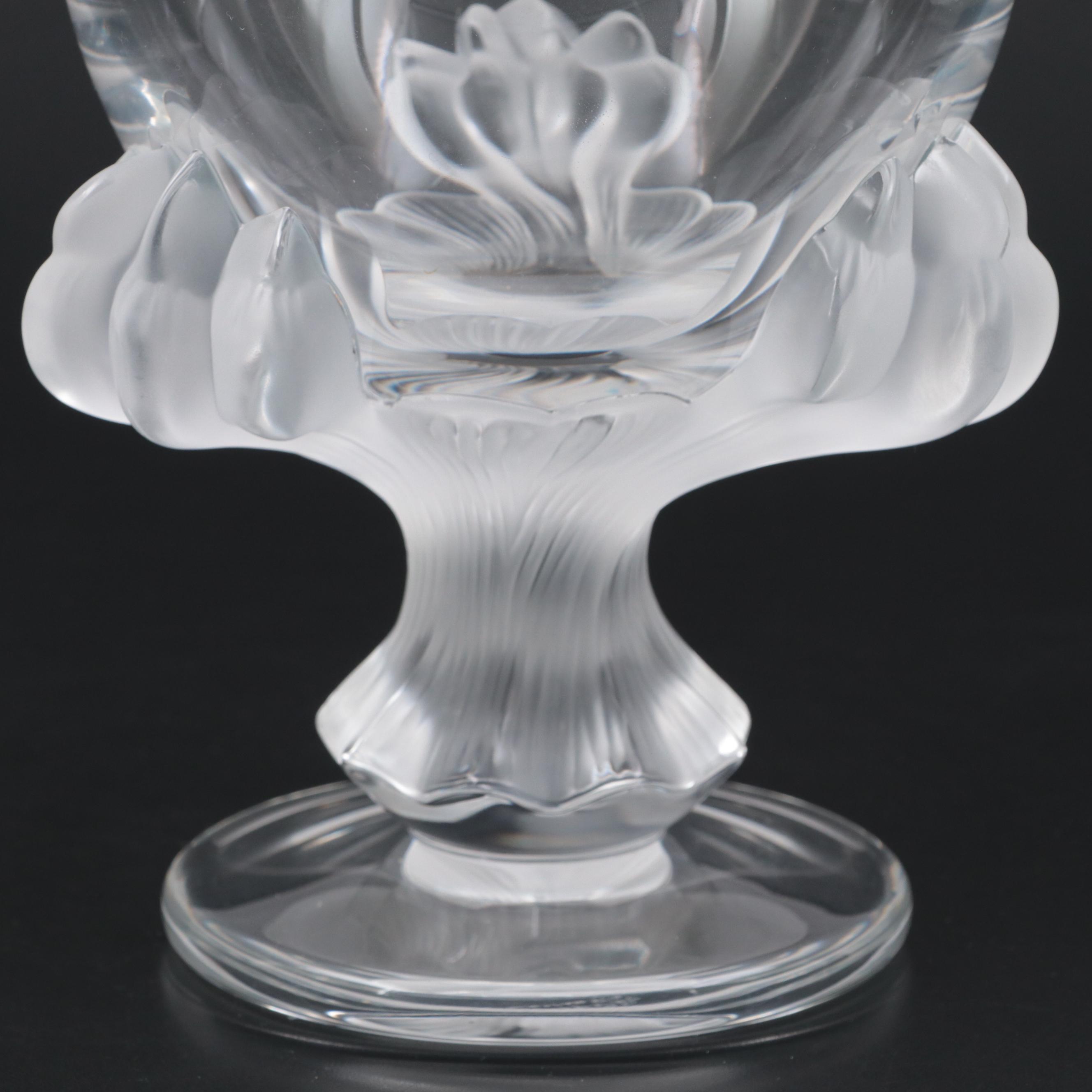 Lalique "Baghera" Frosted and Clear Crystal Footed Flower Vase