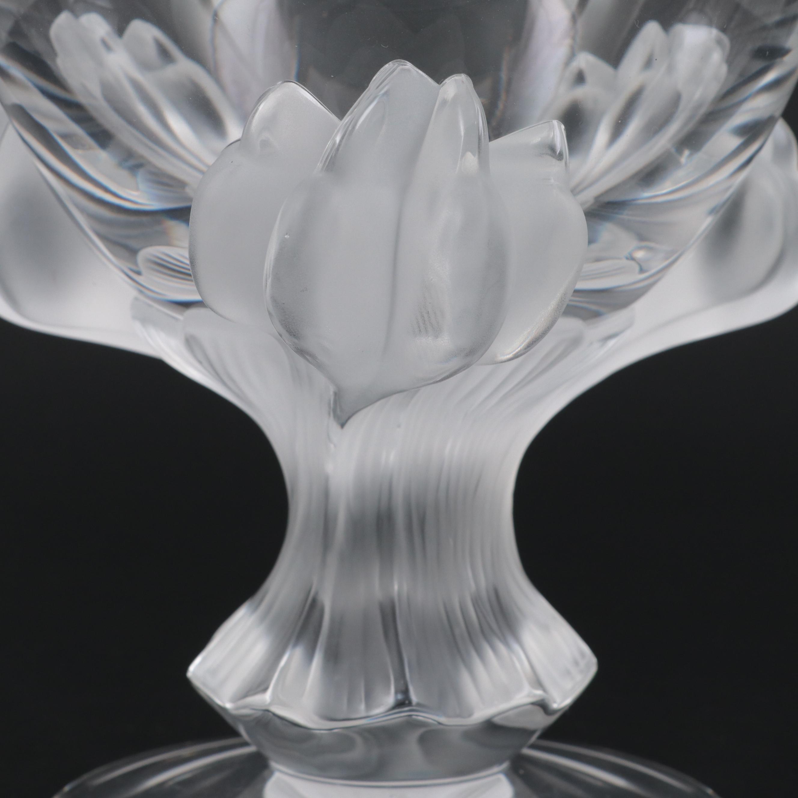Lalique "Baghera" Frosted and Clear Crystal Footed Flower Vase
