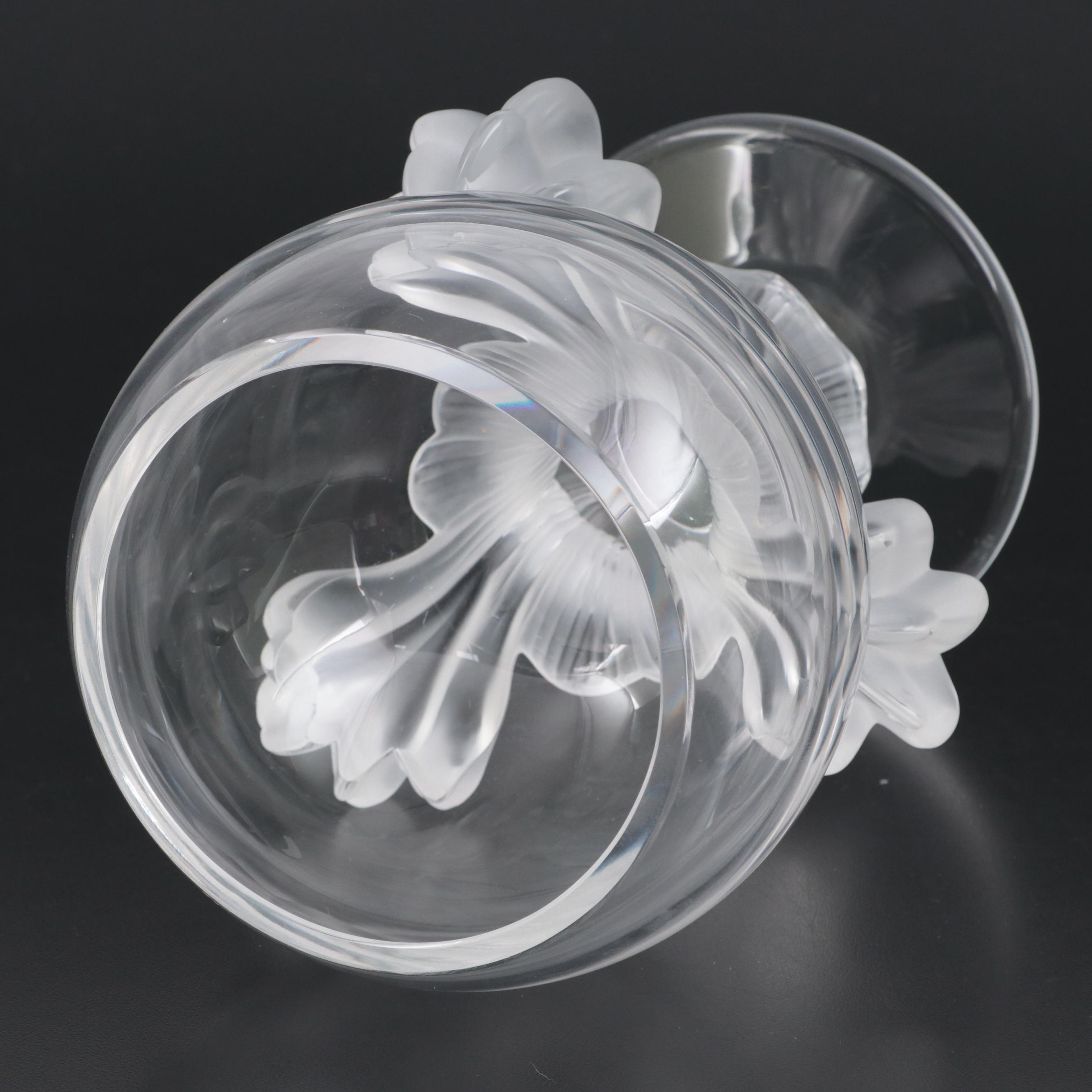 Lalique "Baghera" Frosted and Clear Crystal Footed Flower Vase