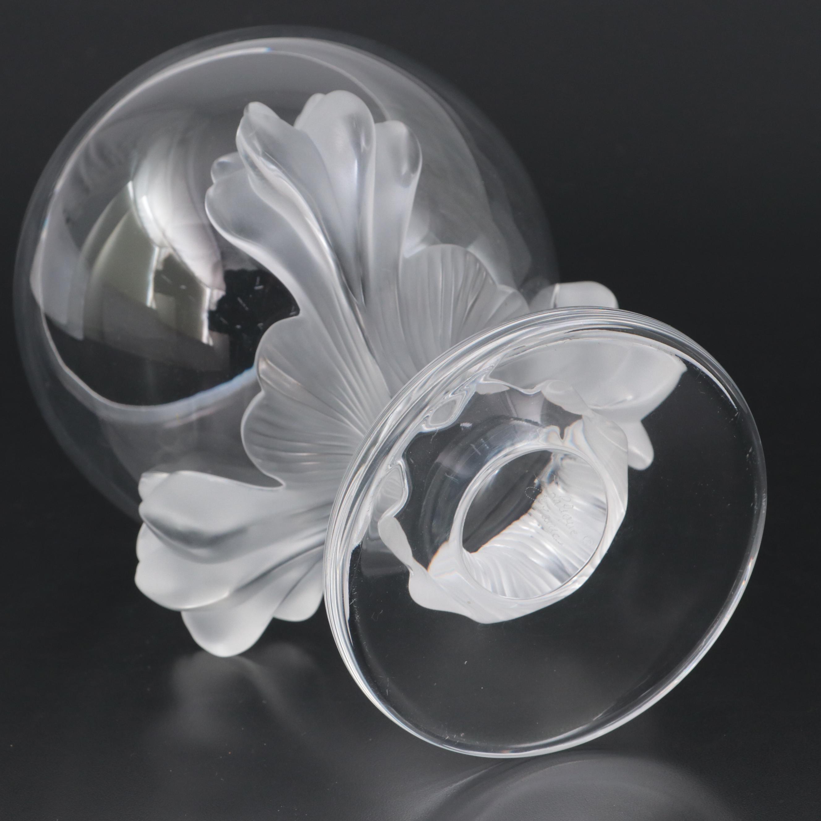 Lalique "Baghera" Frosted and Clear Crystal Footed Flower Vase
