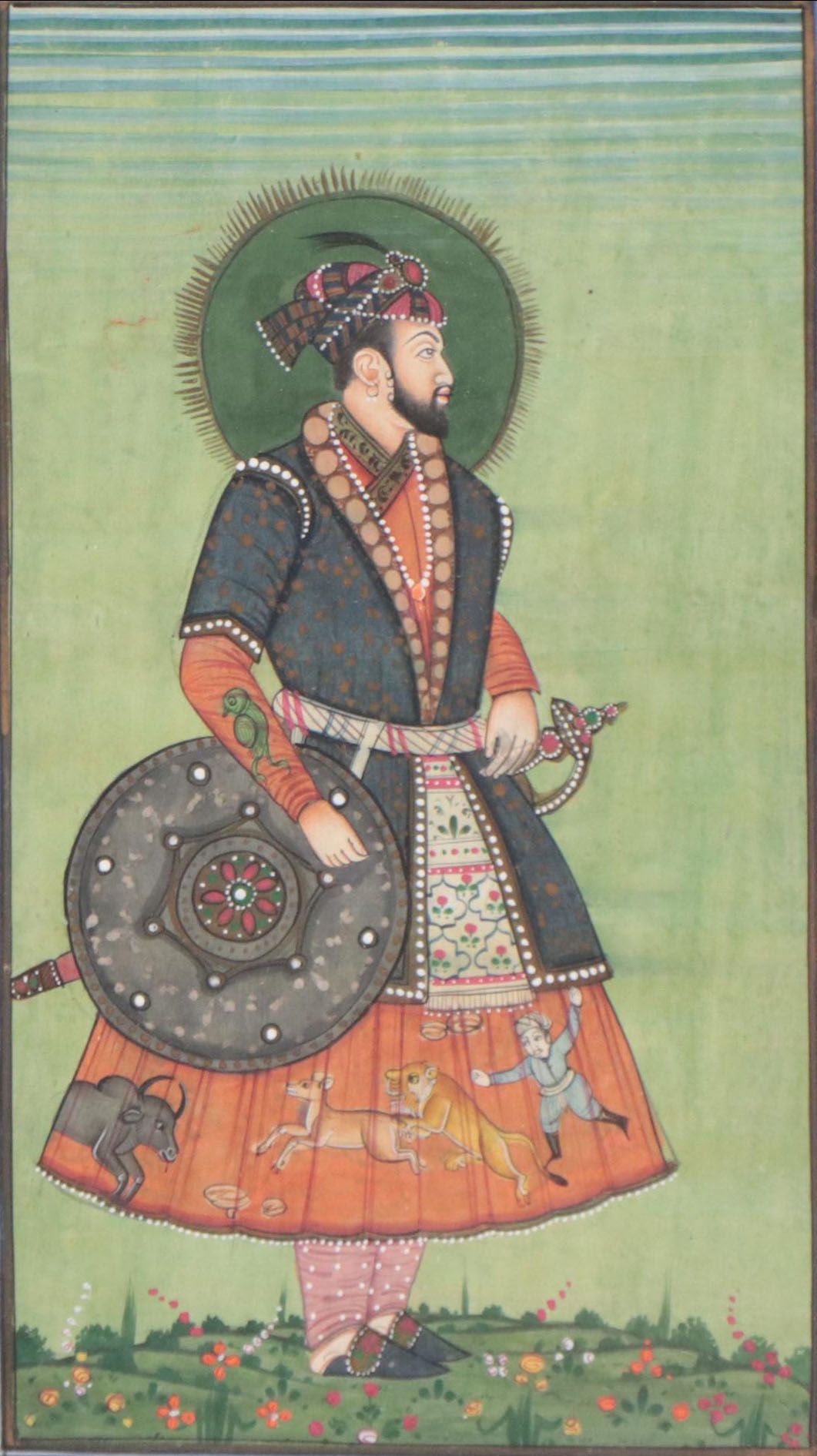 Mughal Style Gouache Paintings of Battle Scene and Portraits, 20th Century