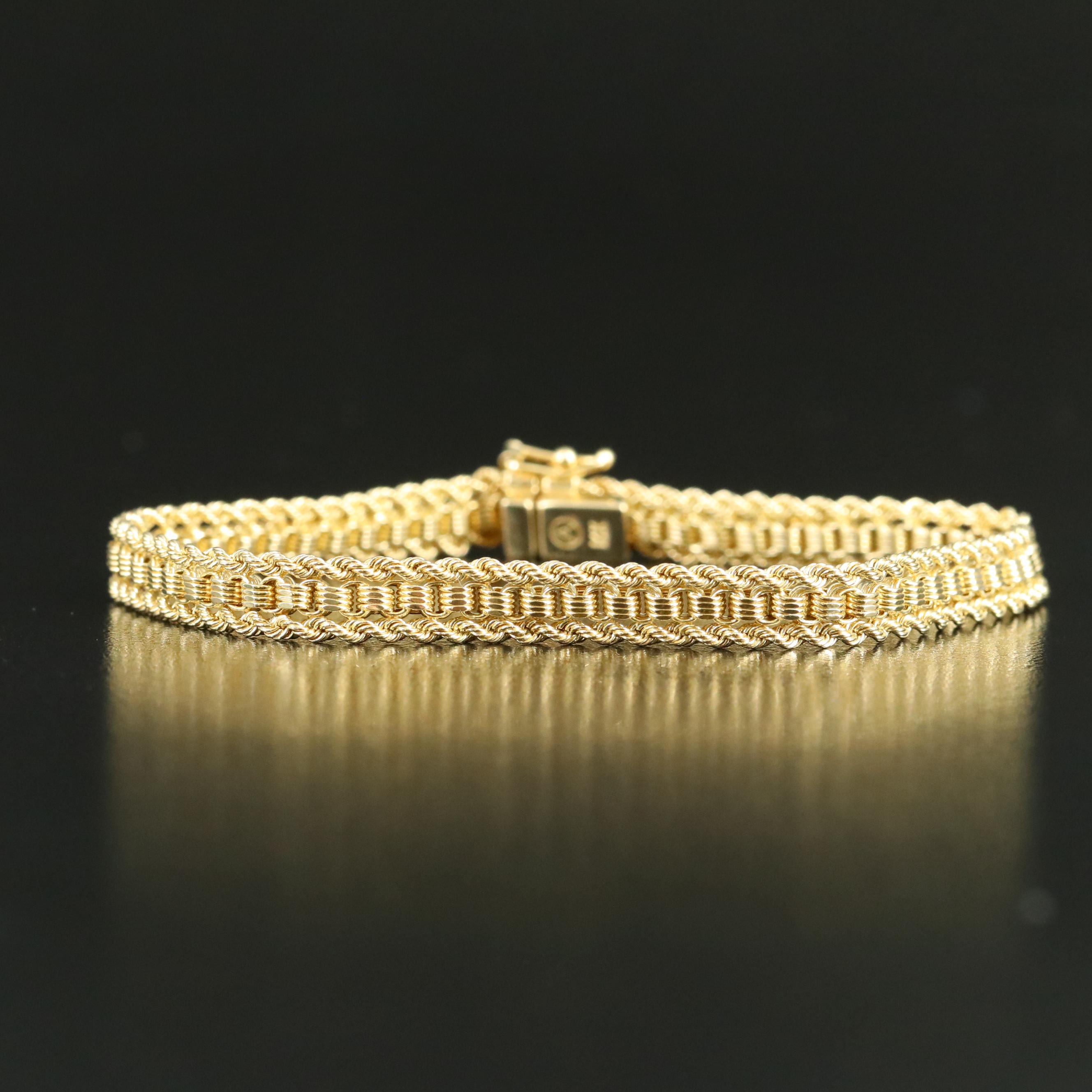 14K Bracelet with Rope Chain Trim