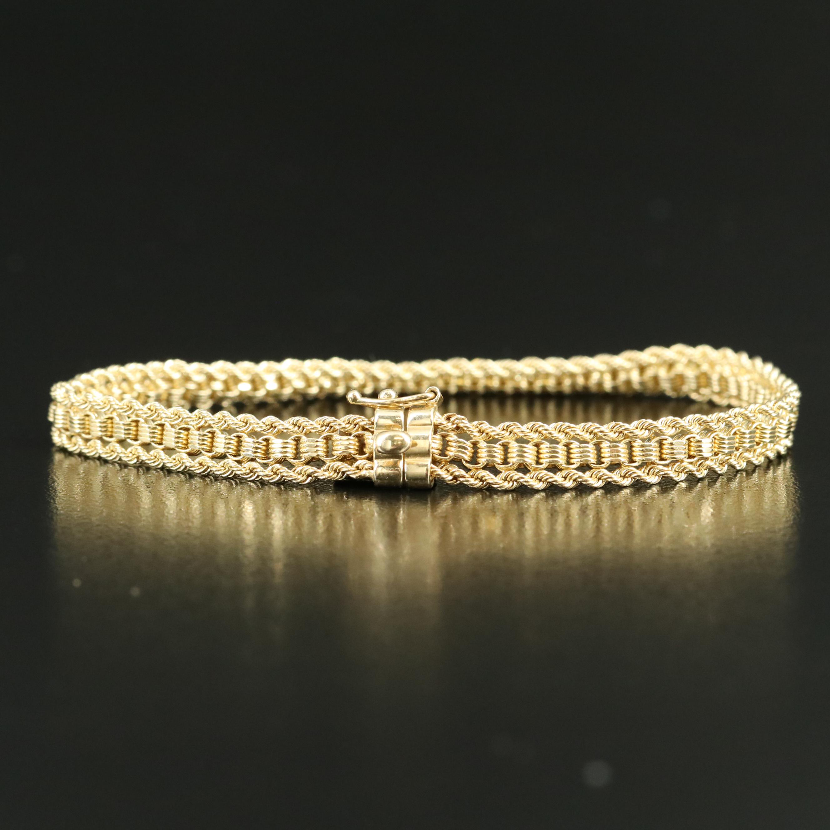 14K Bracelet with Rope Chain Trim