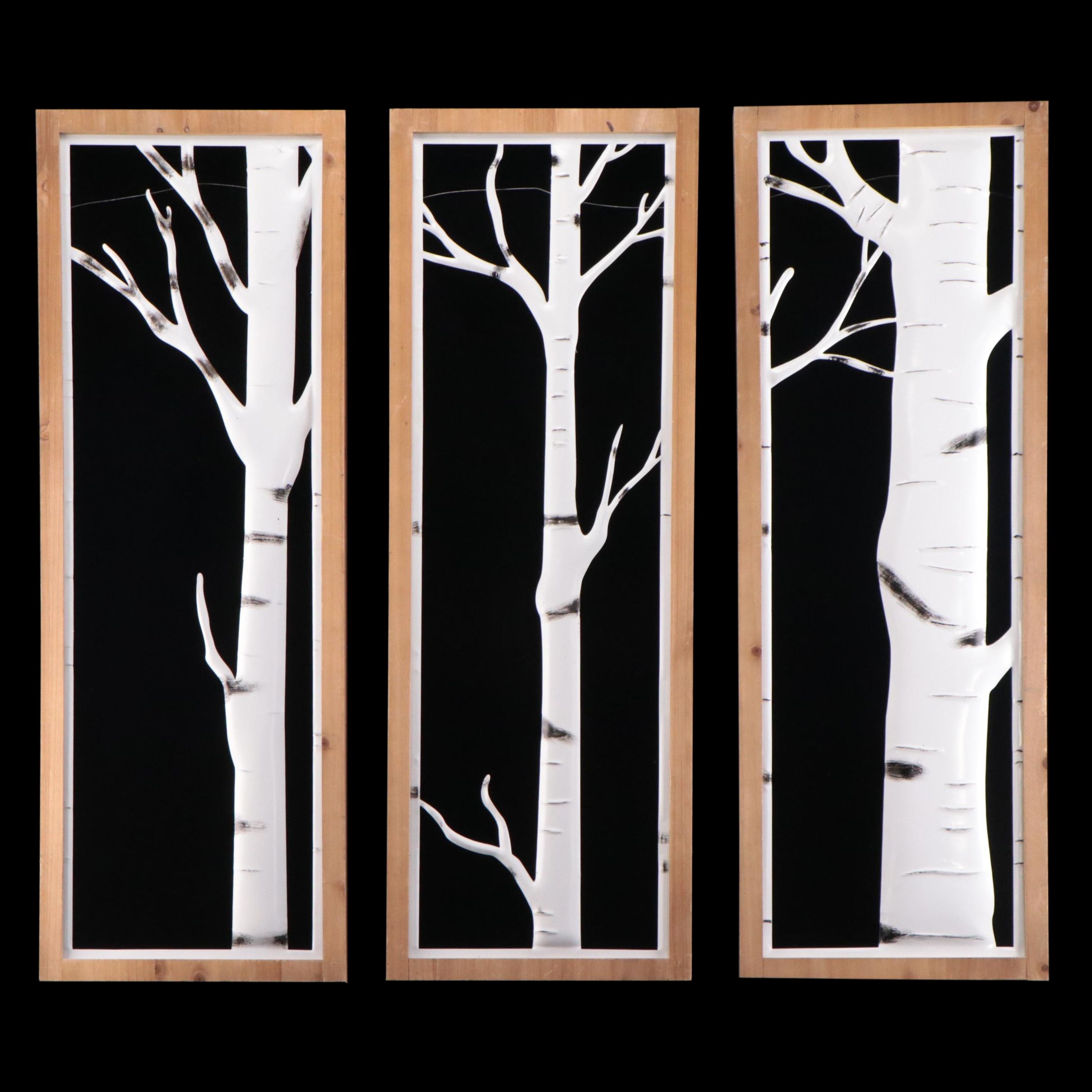 AtHome Large Framed Wall Hanging Triptych of White Birch