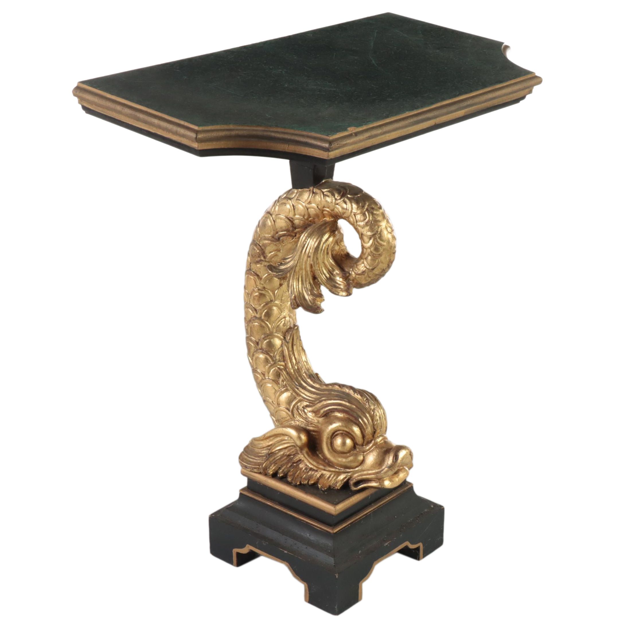 French Rococo Style Partial Gilt Dolphin Leg Side Table