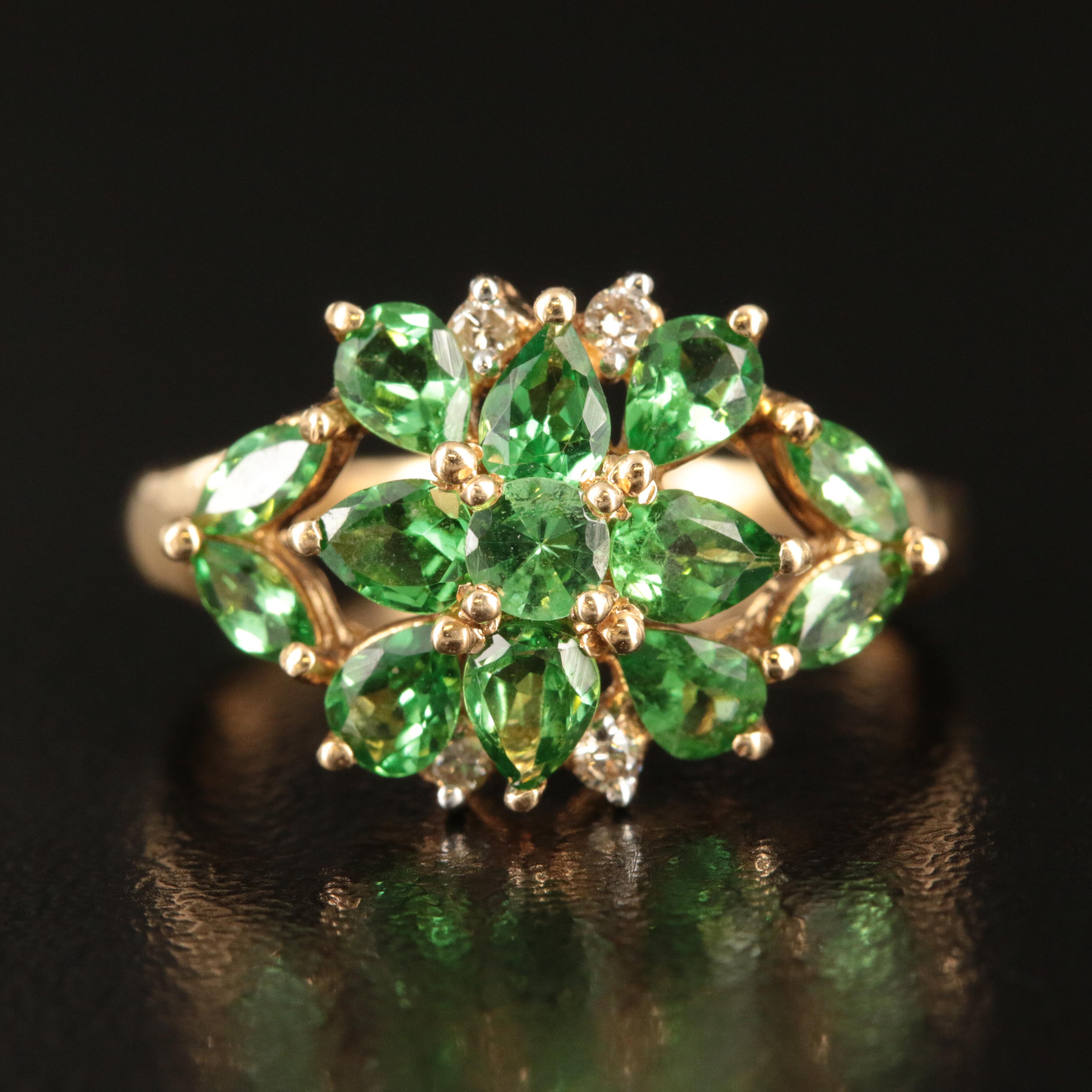 14K Diopside and Diamond Ring