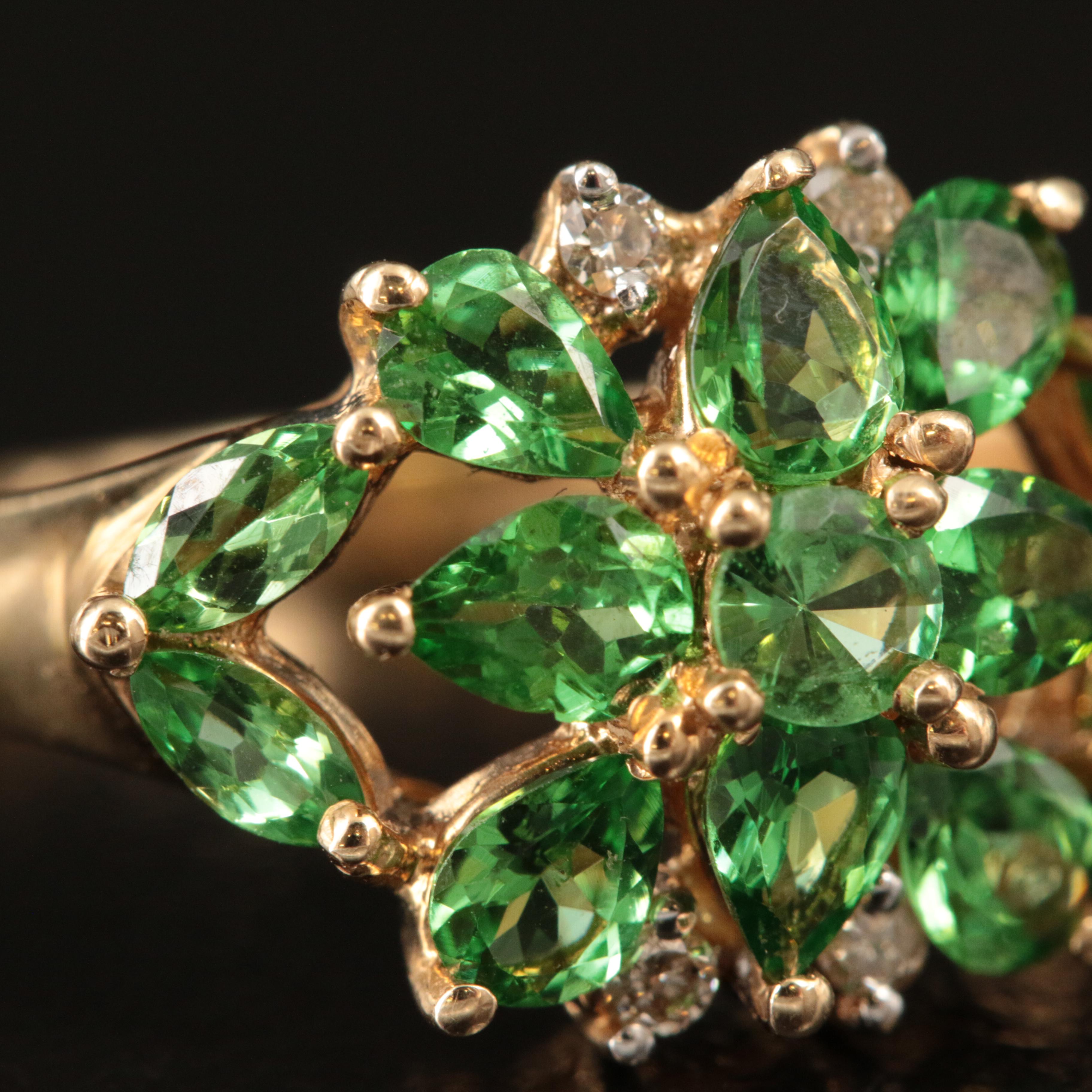 14K Diopside and Diamond Ring