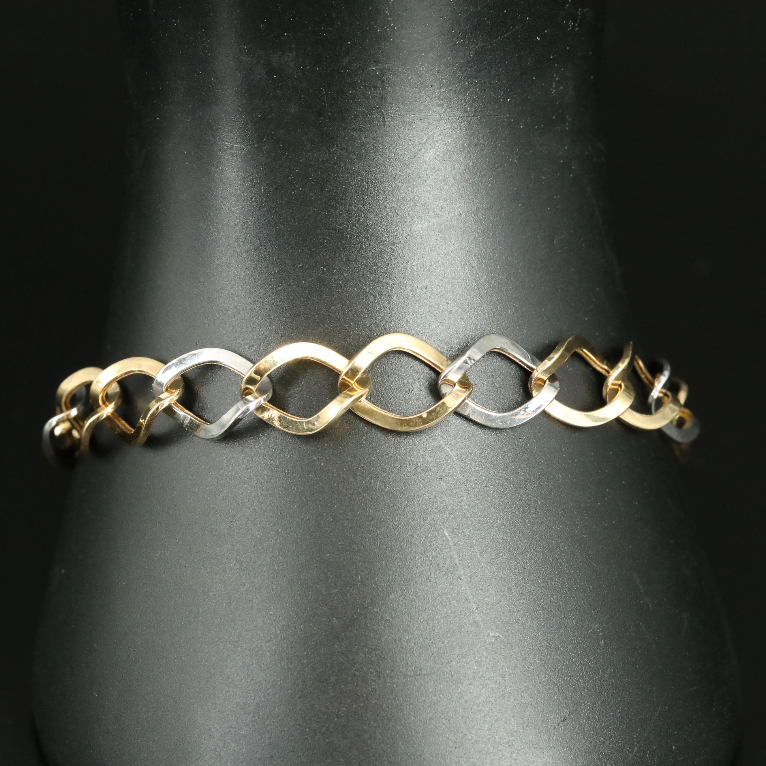 18K Two-Tone Contoured Oval Link Bracelet